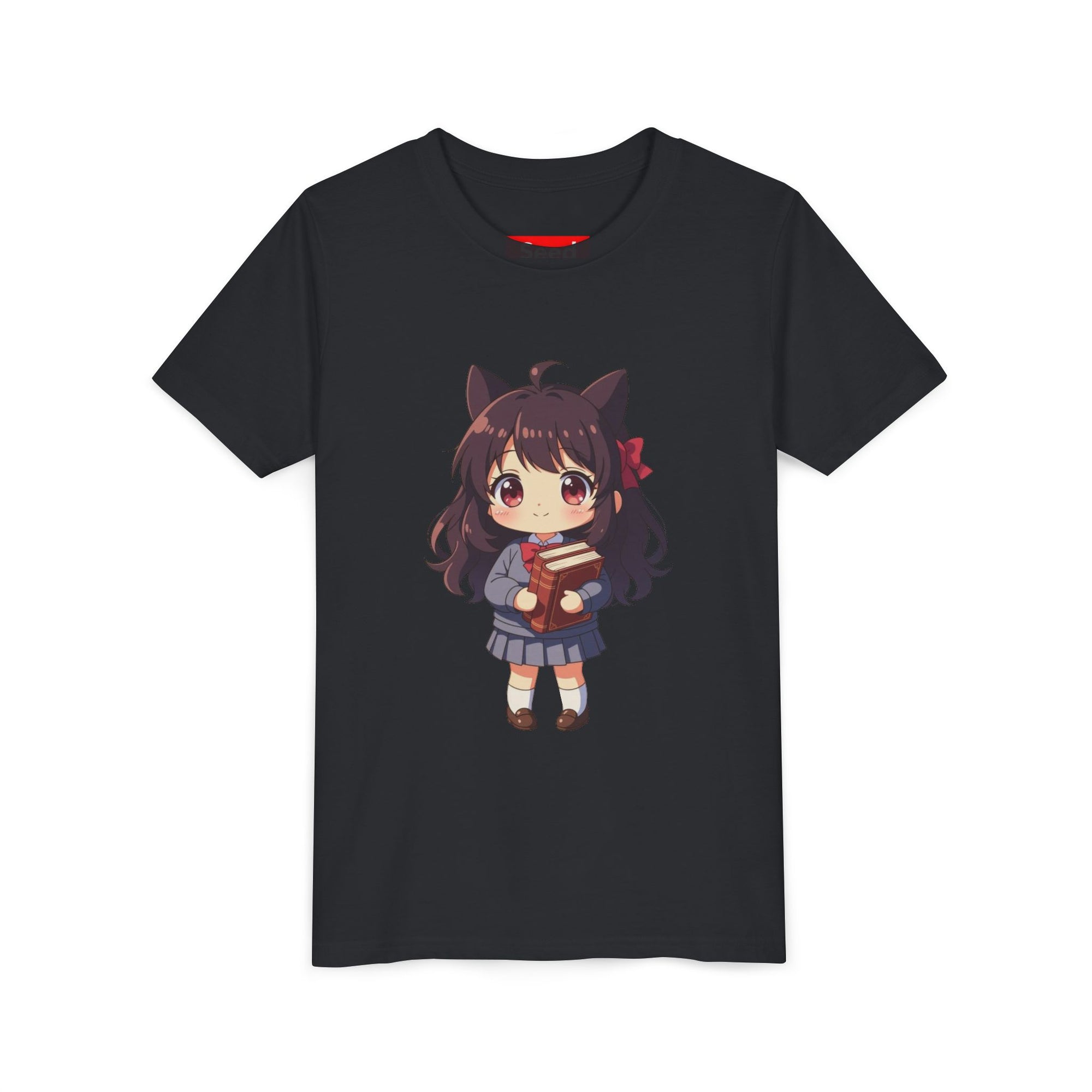 Bunny Bookworm Adventures: The Cute Anime Cat Girl Youth Tee, Kawaii T-Shirt, Teen Fashion, Gift for Anime Lovers, Summer Outfit, Playful Casual Wear