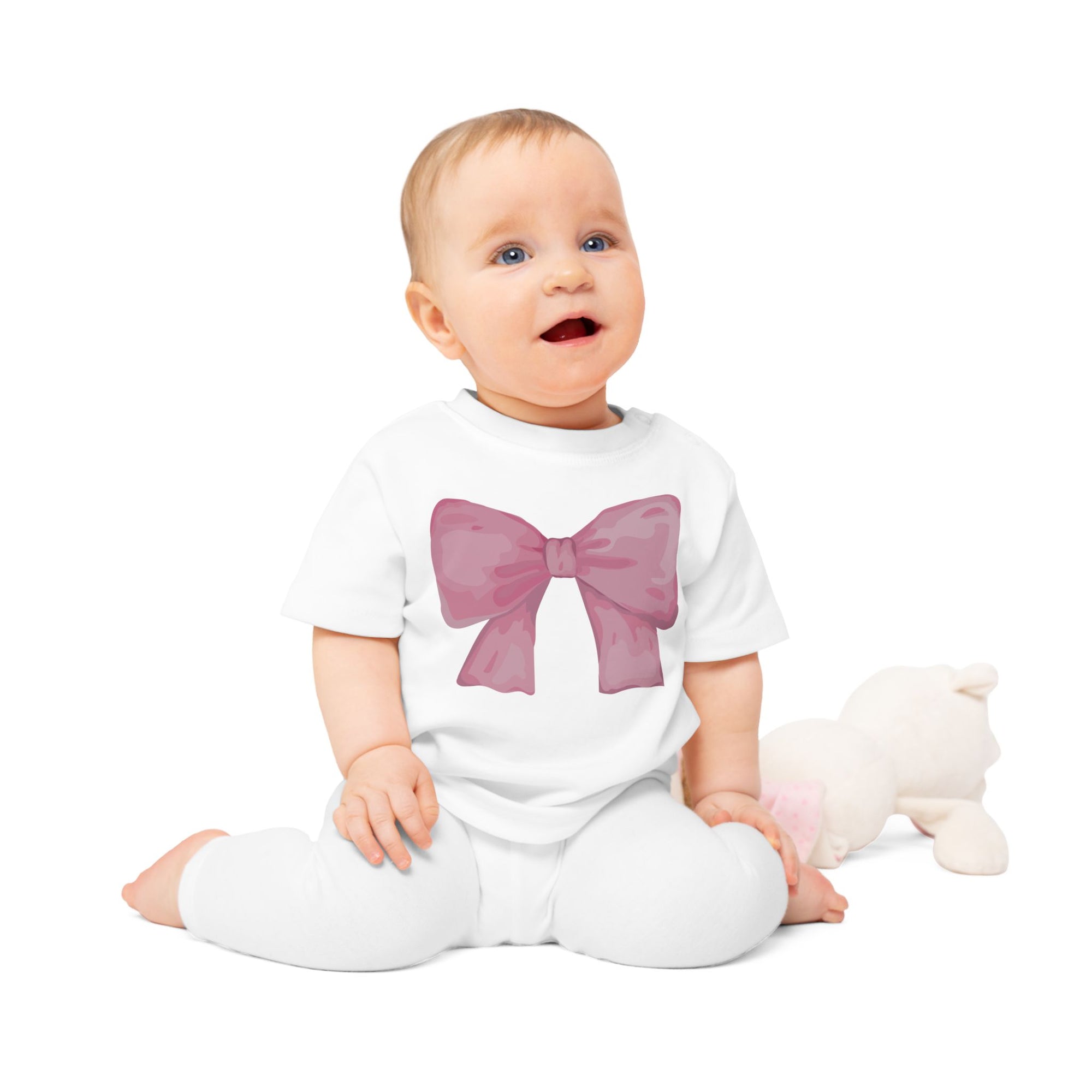 100% Organic Adorable Baby T-Shirt with Pink Bow Design | Cute Infant Tee, Baby Shower Gift, Toddler Apparel, Gender Neutral Clothing, Birthday Outfit