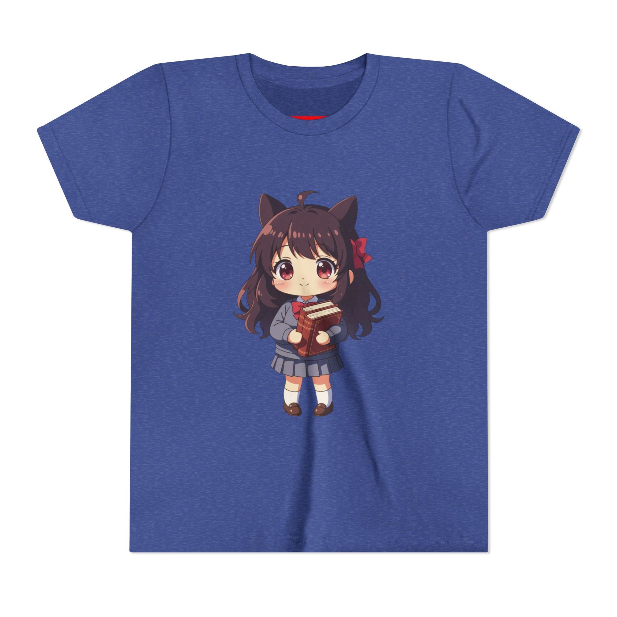 Bunny Bookworm Adventures: The Cute Anime Cat Girl Youth Tee, Kawaii T-Shirt, Teen Fashion, Gift for Anime Lovers, Summer Outfit, Playful Casual Wear