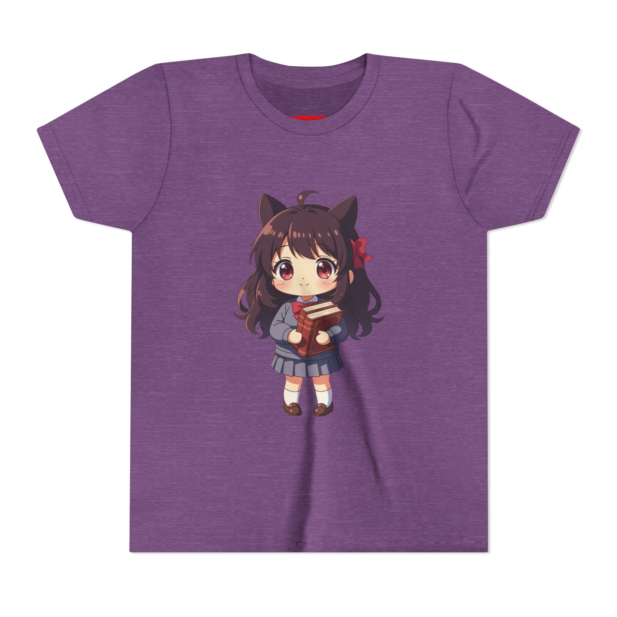 Bunny Bookworm Adventures: The Cute Anime Cat Girl Youth Tee, Kawaii T-Shirt, Teen Fashion, Gift for Anime Lovers, Summer Outfit, Playful Casual Wear