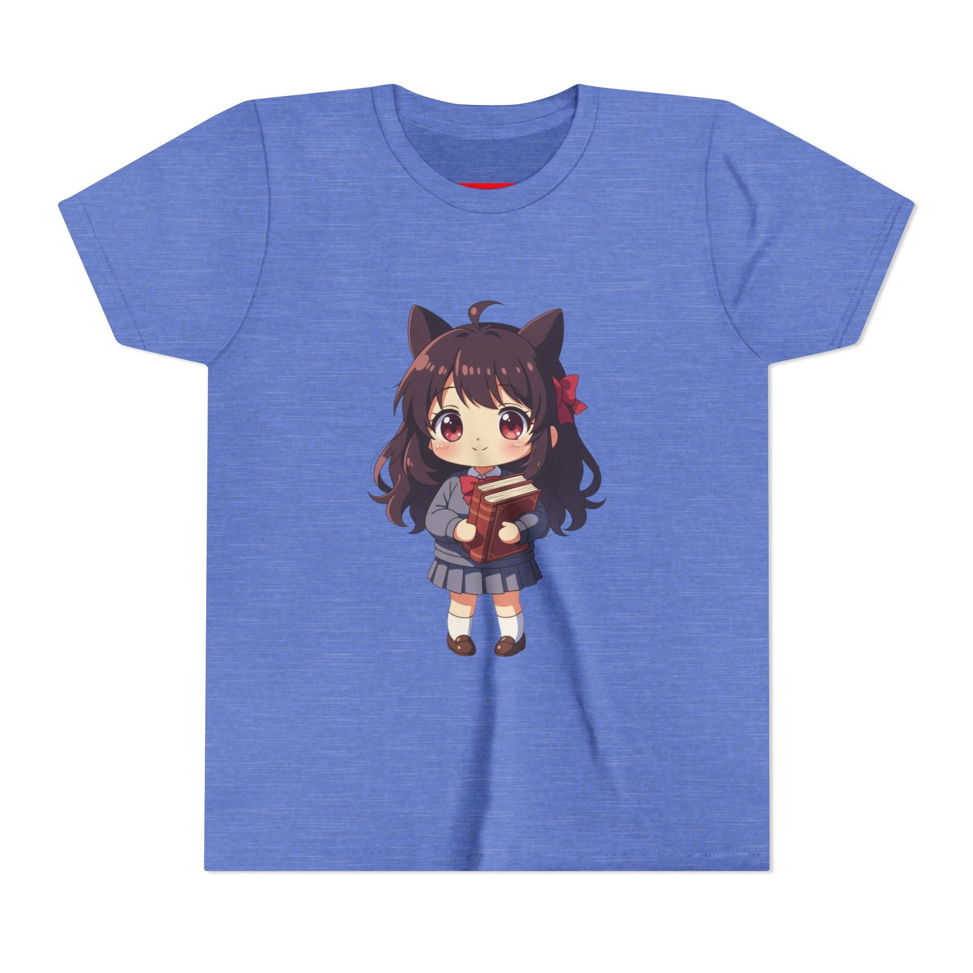 Bunny Bookworm Adventures: The Cute Anime Cat Girl Youth Tee, Kawaii T-Shirt, Teen Fashion, Gift for Anime Lovers, Summer Outfit, Playful Casual Wear