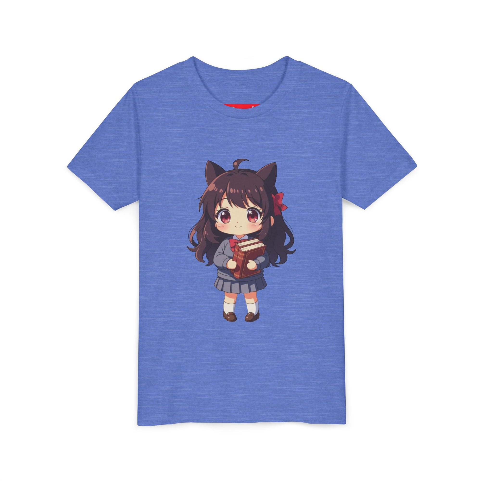 Bunny Bookworm Adventures: The Cute Anime Cat Girl Youth Tee, Kawaii T-Shirt, Teen Fashion, Gift for Anime Lovers, Summer Outfit, Playful Casual Wear