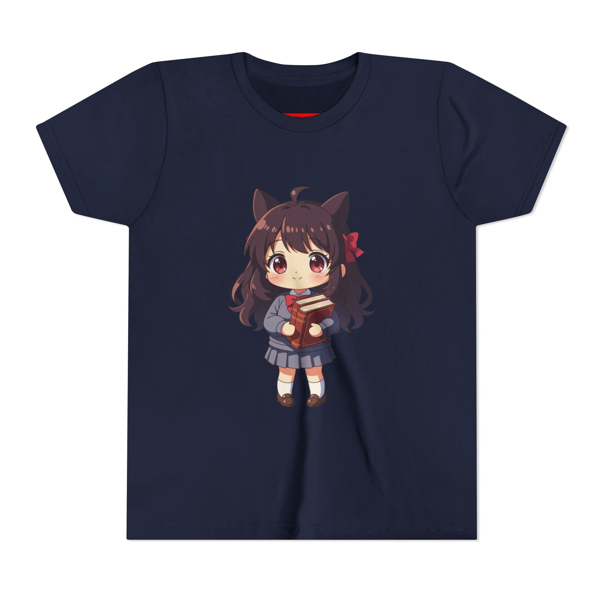 Bunny Bookworm Adventures: The Cute Anime Cat Girl Youth Tee, Kawaii T-Shirt, Teen Fashion, Gift for Anime Lovers, Summer Outfit, Playful Casual Wear