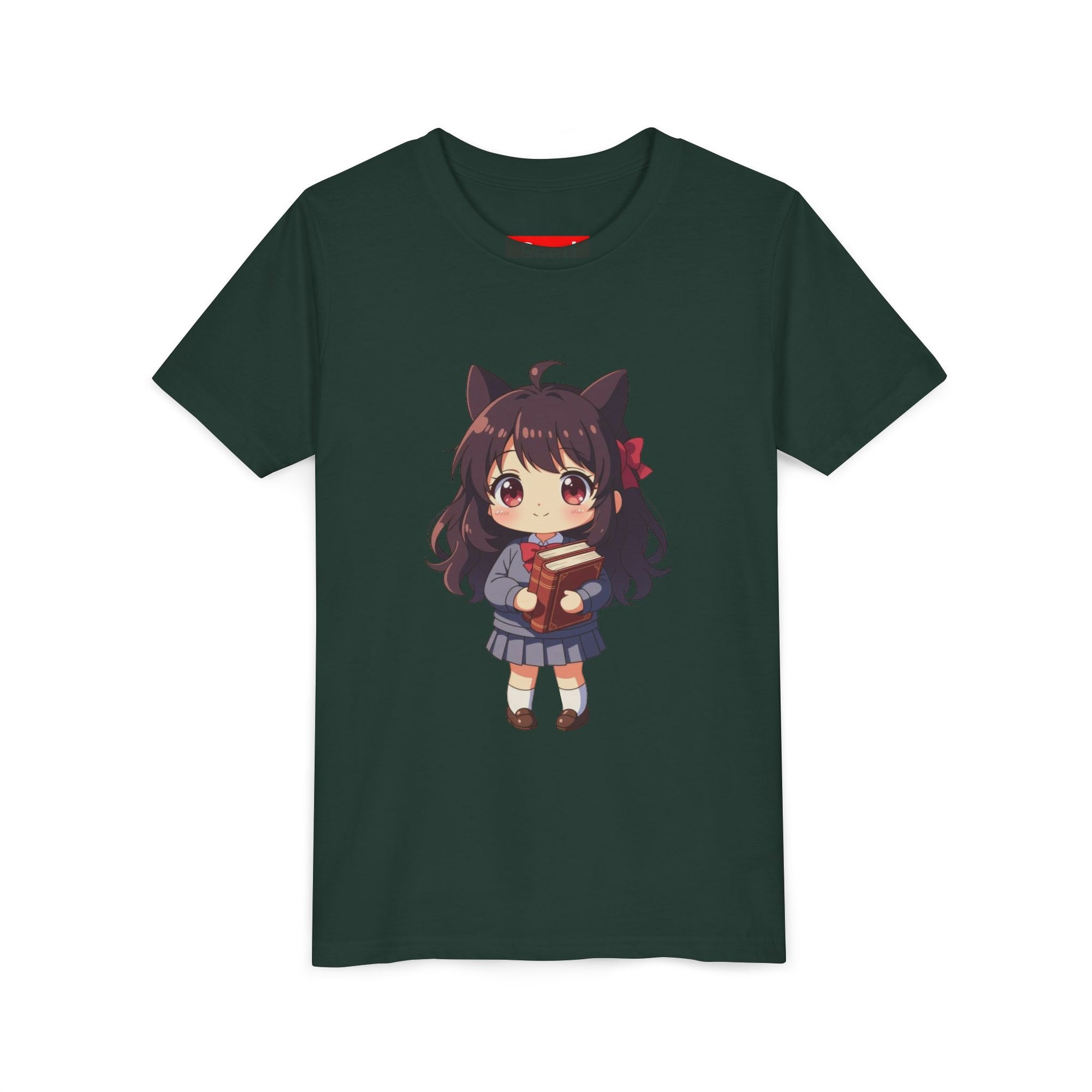 Bunny Bookworm Adventures: The Cute Anime Cat Girl Youth Tee, Kawaii T-Shirt, Teen Fashion, Gift for Anime Lovers, Summer Outfit, Playful Casual Wear