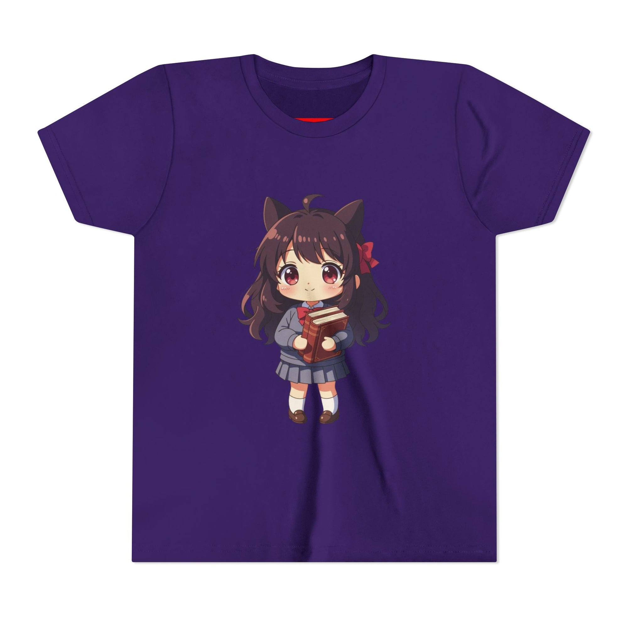 Bunny Bookworm Adventures: The Cute Anime Cat Girl Youth Tee, Kawaii T-Shirt, Teen Fashion, Gift for Anime Lovers, Summer Outfit, Playful Casual Wear