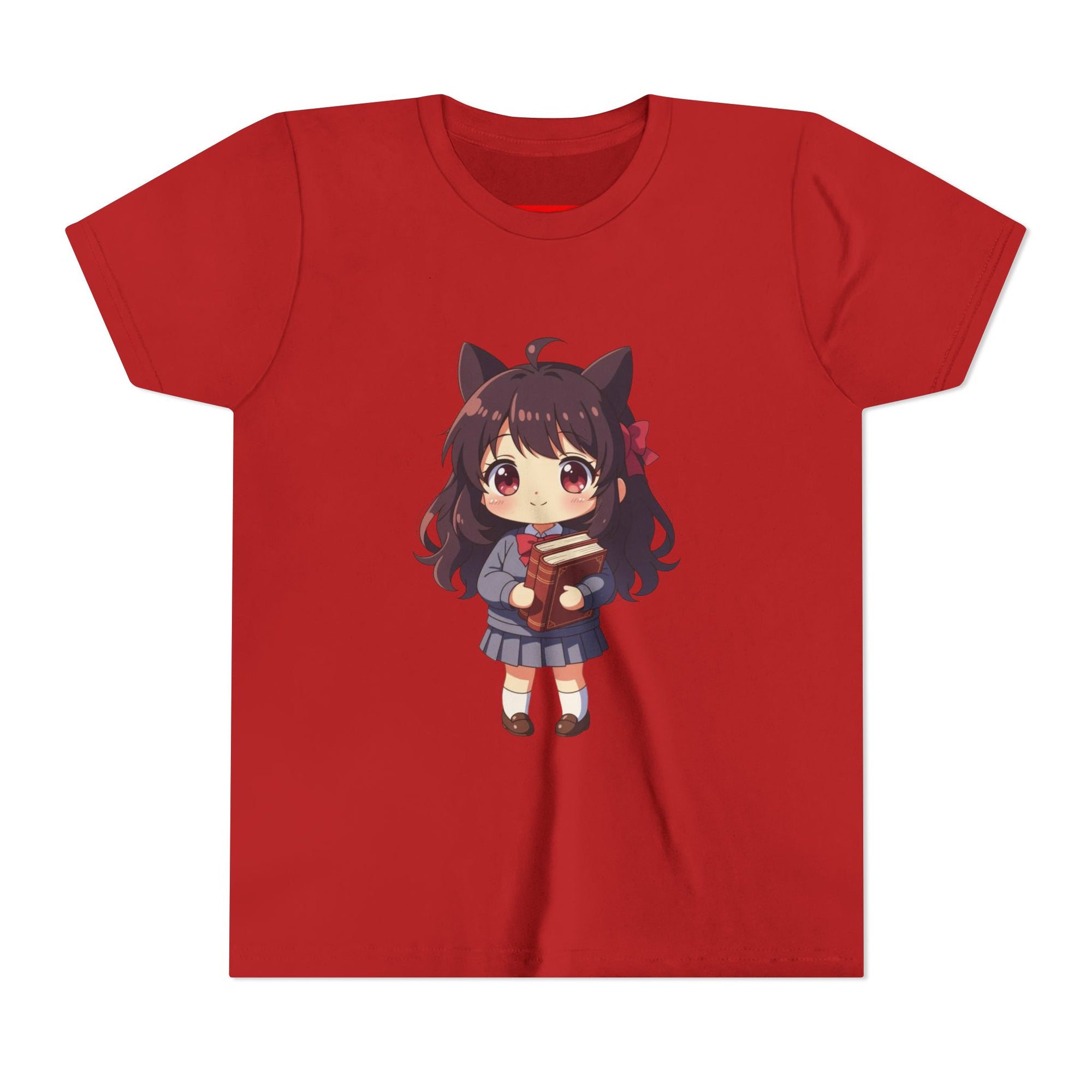 Bunny Bookworm Adventures: The Cute Anime Cat Girl Youth Tee, Kawaii T-Shirt, Teen Fashion, Gift for Anime Lovers, Summer Outfit, Playful Casual Wear