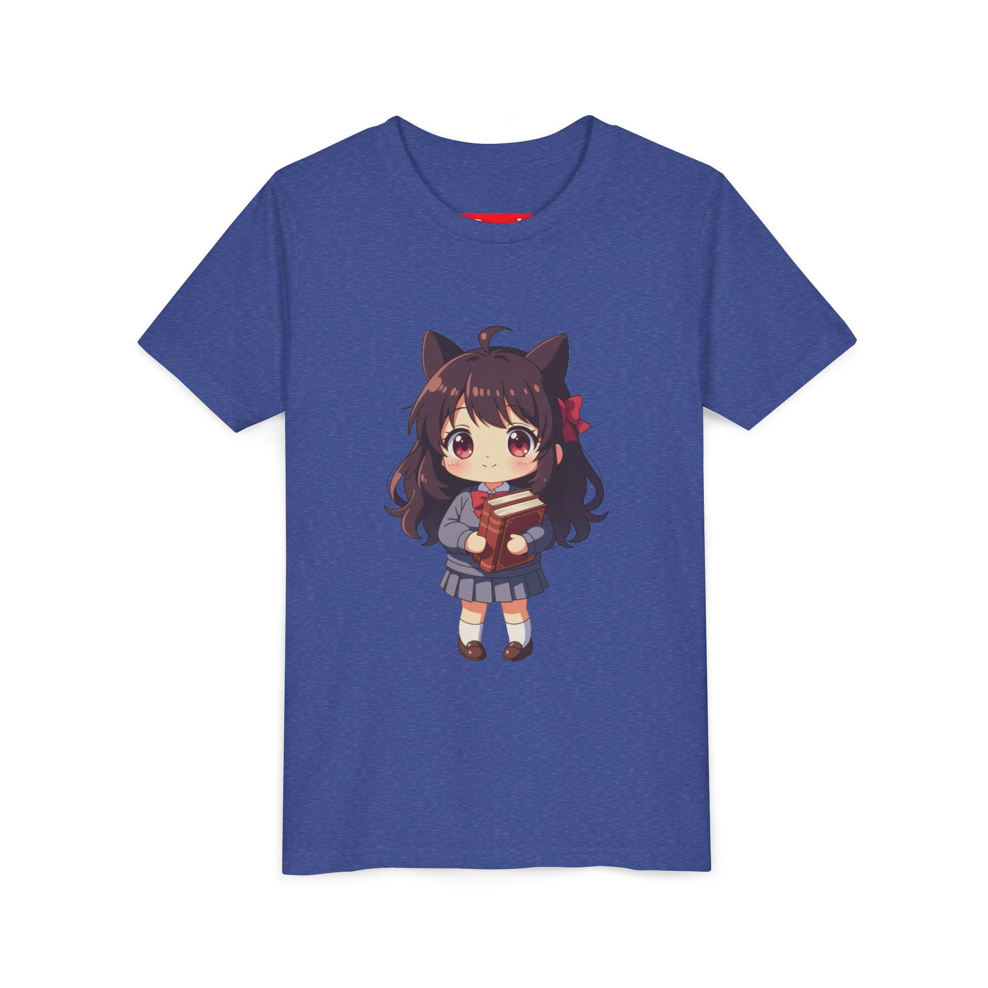 Bunny Bookworm Adventures: The Cute Anime Cat Girl Youth Tee, Kawaii T-Shirt, Teen Fashion, Gift for Anime Lovers, Summer Outfit, Playful Casual Wear