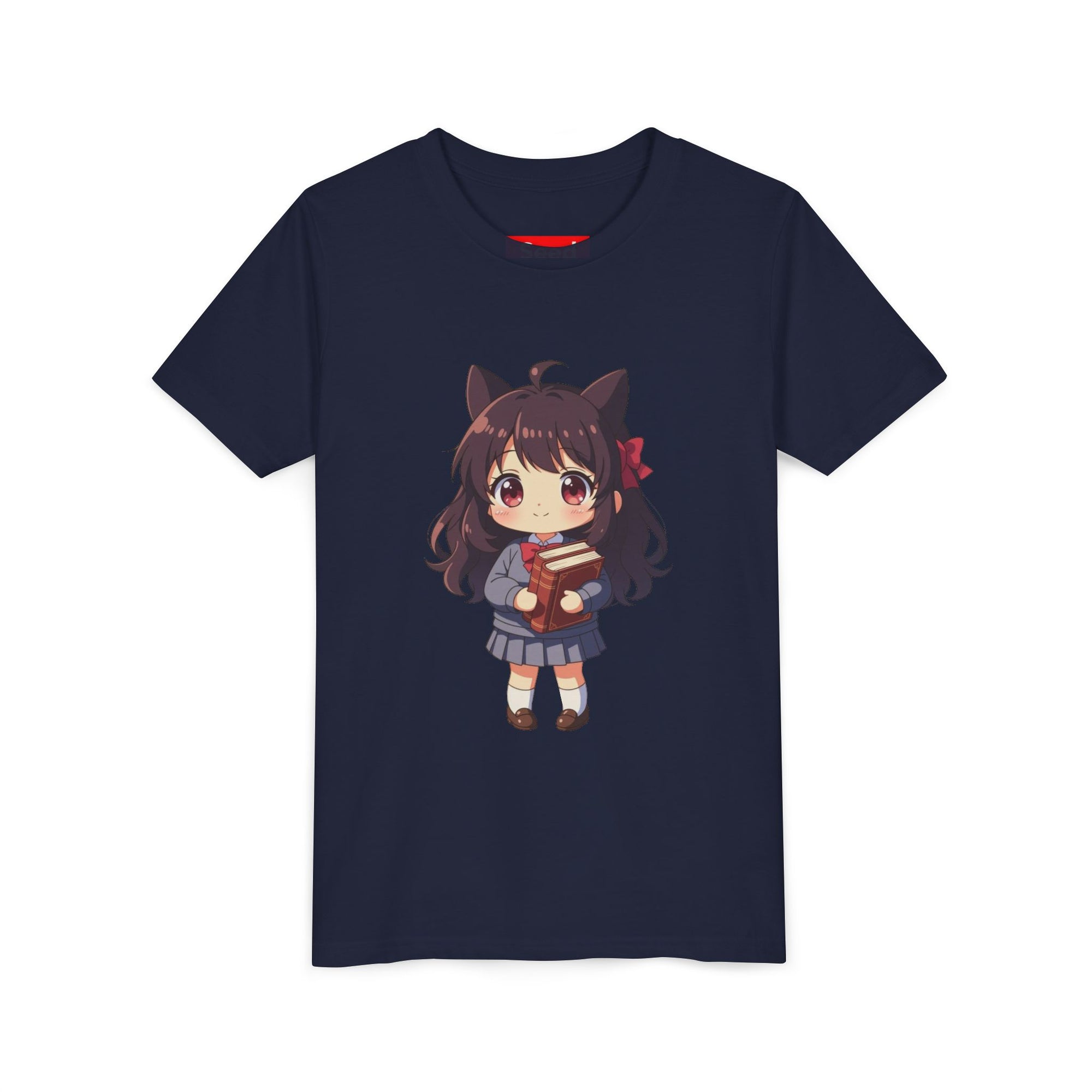 Bunny Bookworm Adventures: The Cute Anime Cat Girl Youth Tee, Kawaii T-Shirt, Teen Fashion, Gift for Anime Lovers, Summer Outfit, Playful Casual Wear