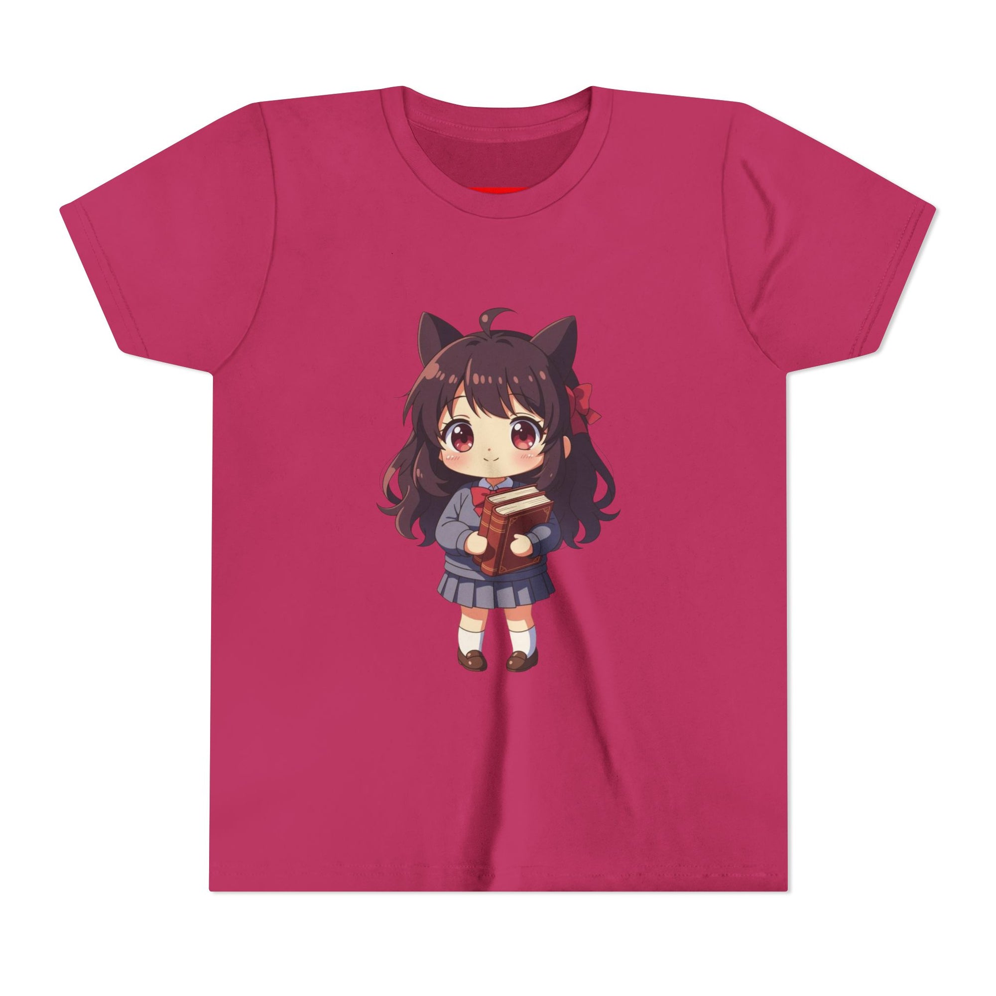 Bunny Bookworm Adventures: The Cute Anime Cat Girl Youth Tee, Kawaii T-Shirt, Teen Fashion, Gift for Anime Lovers, Summer Outfit, Playful Casual Wear