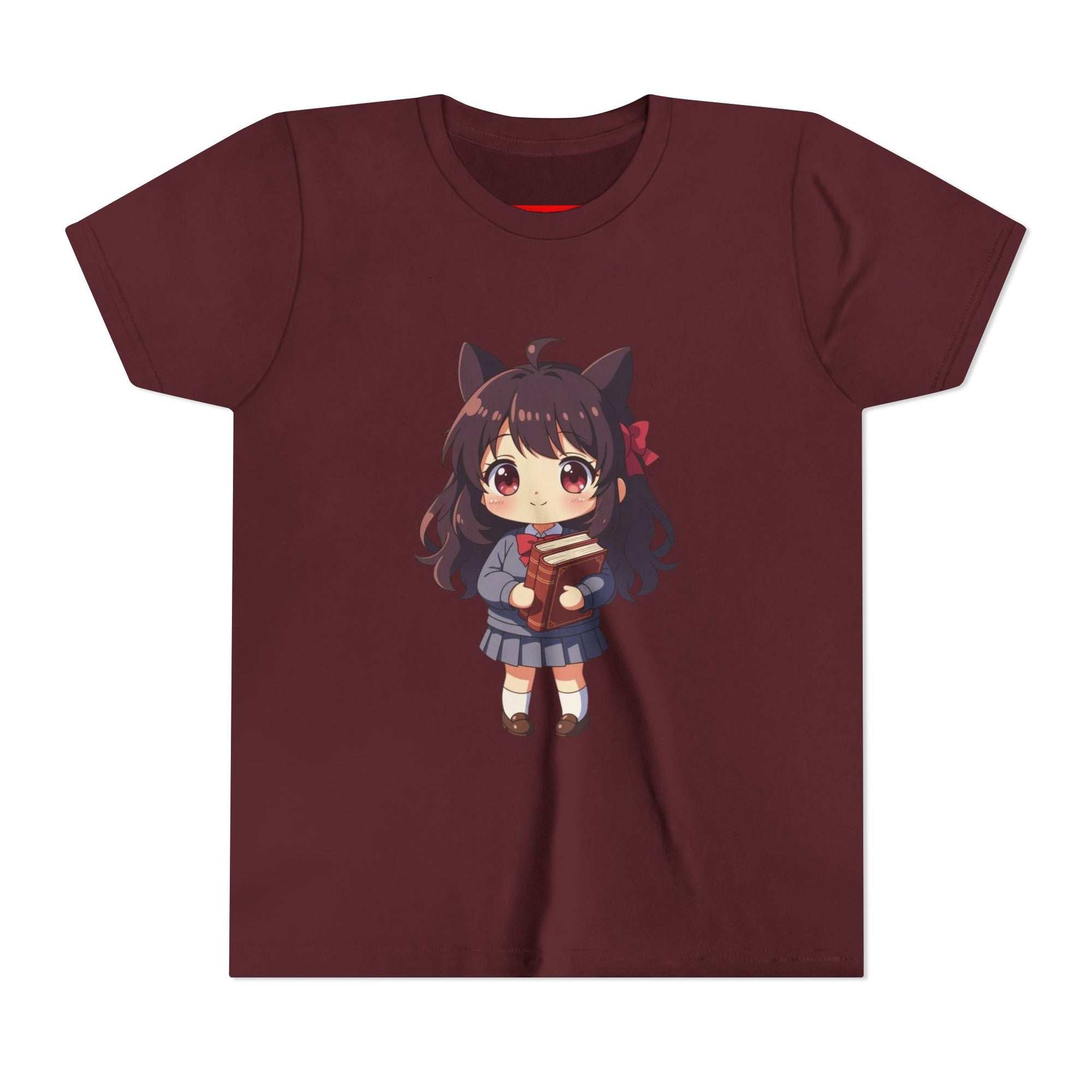 Bunny Bookworm Adventures: The Cute Anime Cat Girl Youth Tee, Kawaii T-Shirt, Teen Fashion, Gift for Anime Lovers, Summer Outfit, Playful Casual Wear
