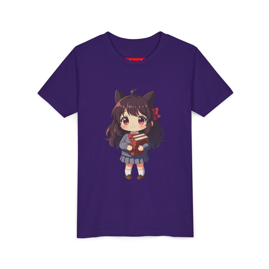 Bunny Bookworm Adventures: The Cute Anime Cat Girl Youth Tee, Kawaii T-Shirt, Teen Fashion, Gift for Anime Lovers, Summer Outfit, Playful Casual Wear