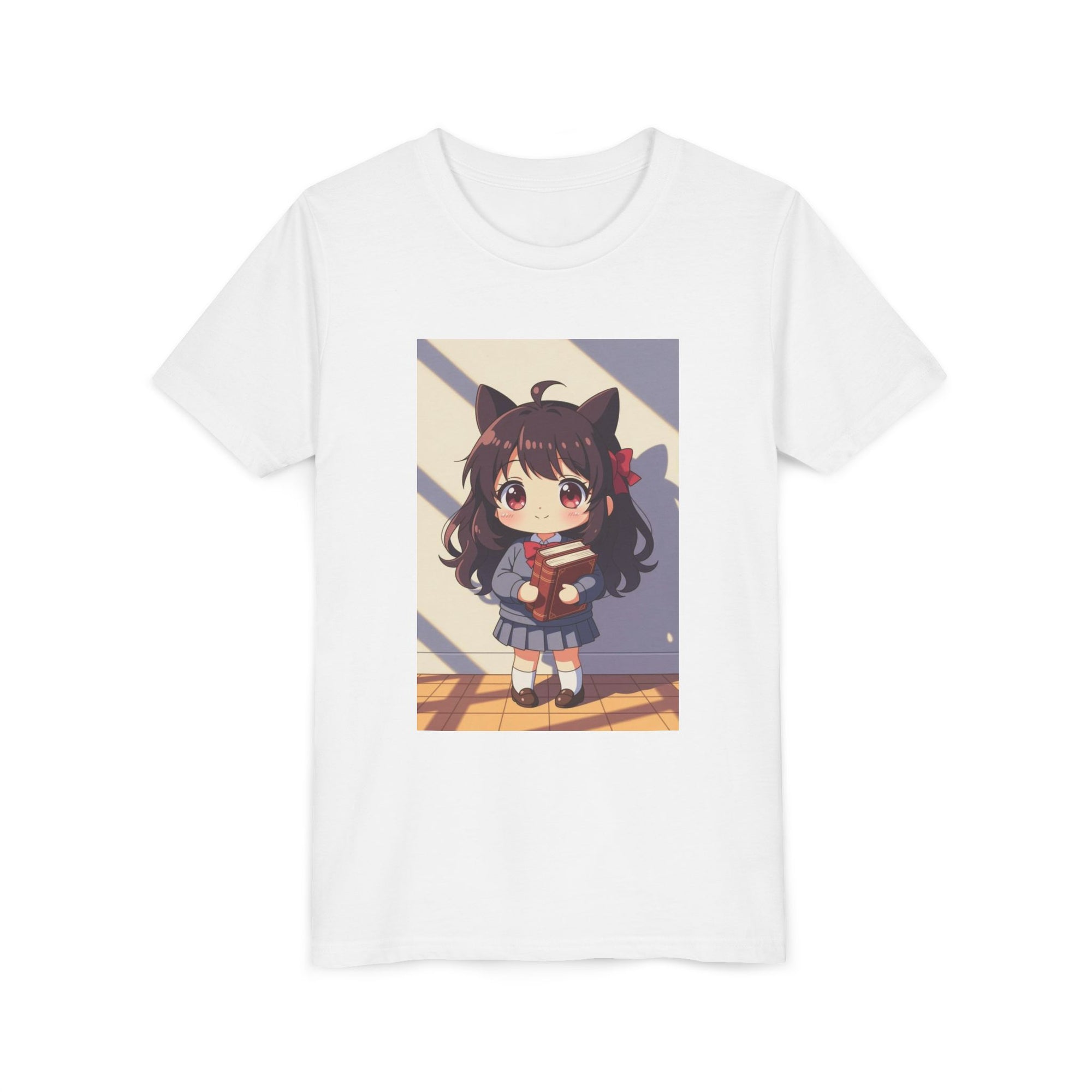 Bunny Bookworm Adventures: The Cute Anime Cat Girl Youth Tee, Kawaii T-Shirt, Teen Fashion, Gift for Anime Lovers, Summer Outfit, Playful Casual Wear