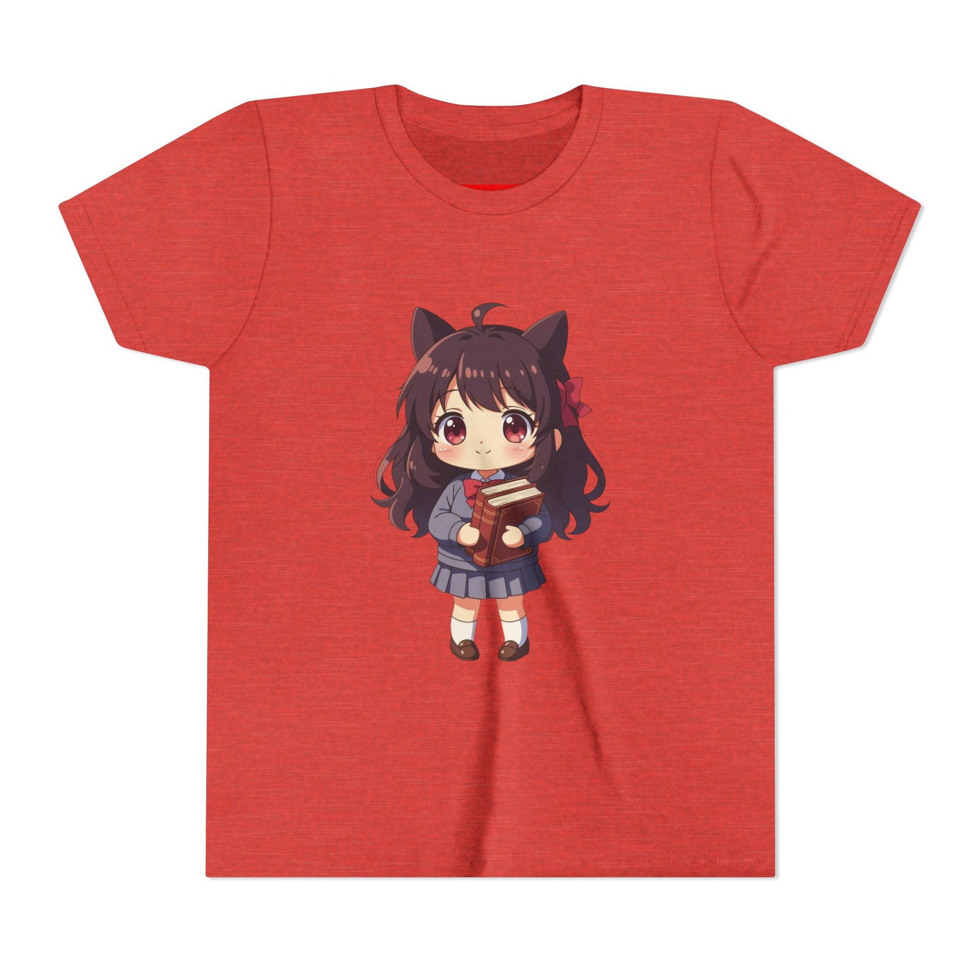Bunny Bookworm Adventures: The Cute Anime Cat Girl Youth Tee, Kawaii T-Shirt, Teen Fashion, Gift for Anime Lovers, Summer Outfit, Playful Casual Wear