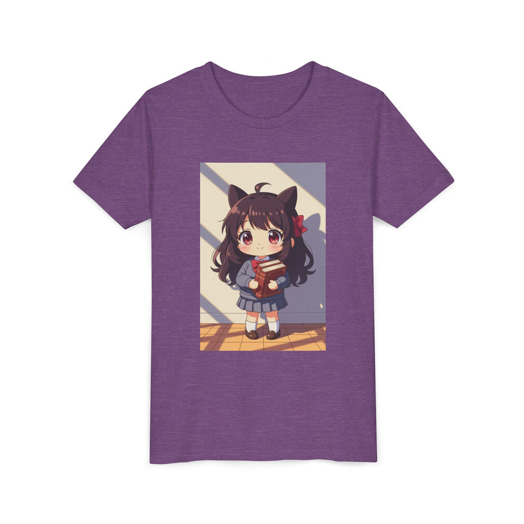 Bunny Bookworm Adventures: The Cute Anime Cat Girl Youth Tee, Kawaii T-Shirt, Teen Fashion, Gift for Anime Lovers, Summer Outfit, Playful Casual Wear