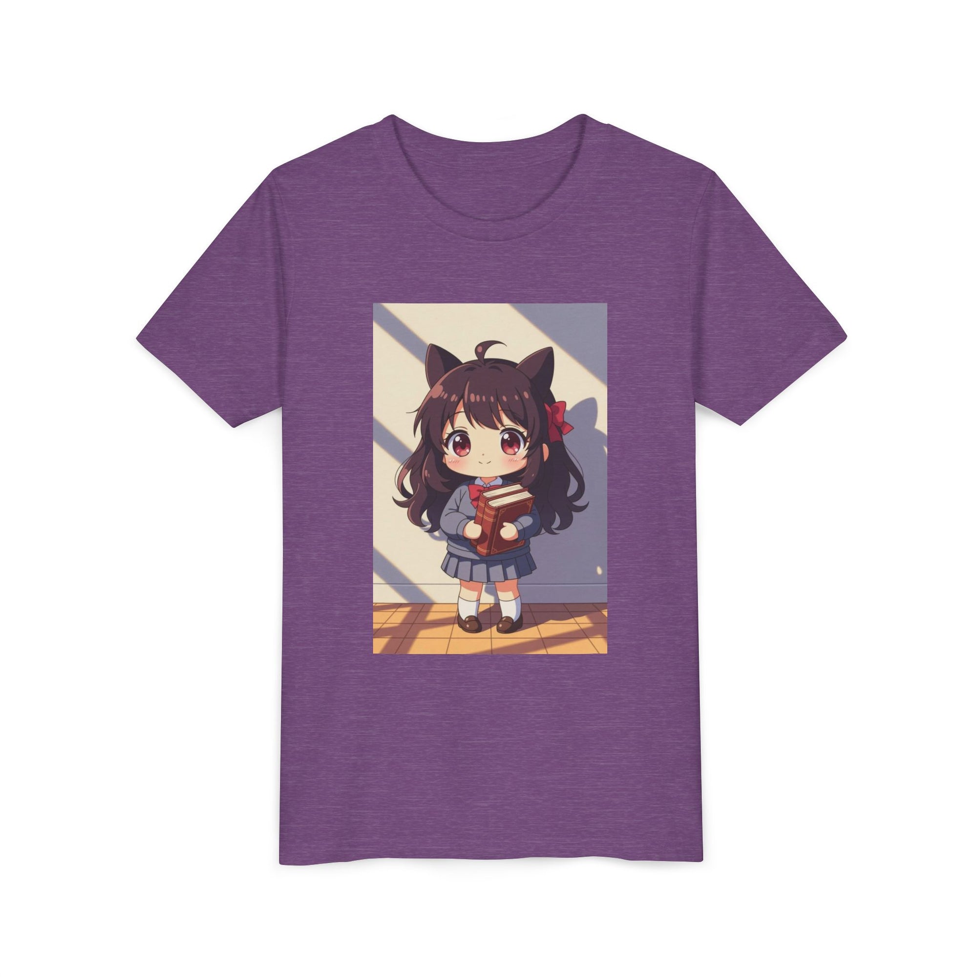 Bunny Bookworm Adventures: The Cute Anime Cat Girl Youth Tee, Kawaii T-Shirt, Teen Fashion, Gift for Anime Lovers, Summer Outfit, Playful Casual Wear