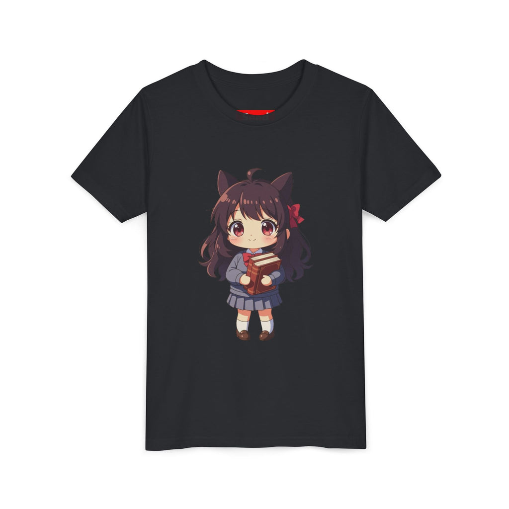 Bunny Bookworm Adventures: The Cute Anime Cat Girl Youth Tee, Kawaii T-Shirt, Teen Fashion, Gift for Anime Lovers, Summer Outfit, Playful Casual Wear