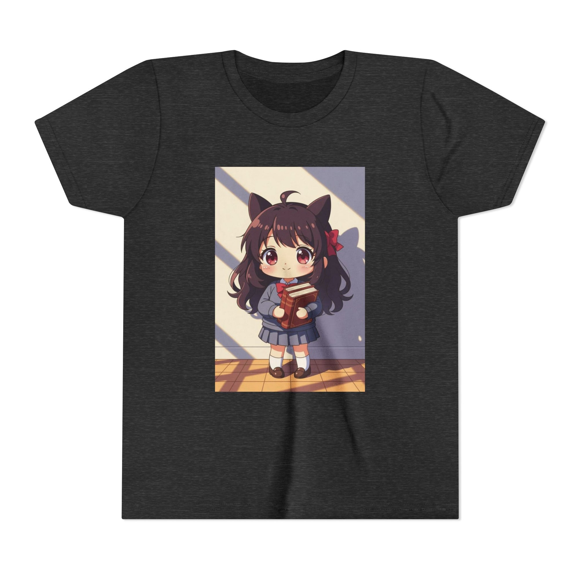 Bunny Bookworm Adventures: The Cute Anime Cat Girl Youth Tee, Kawaii T-Shirt, Teen Fashion, Gift for Anime Lovers, Summer Outfit, Playful Casual Wear