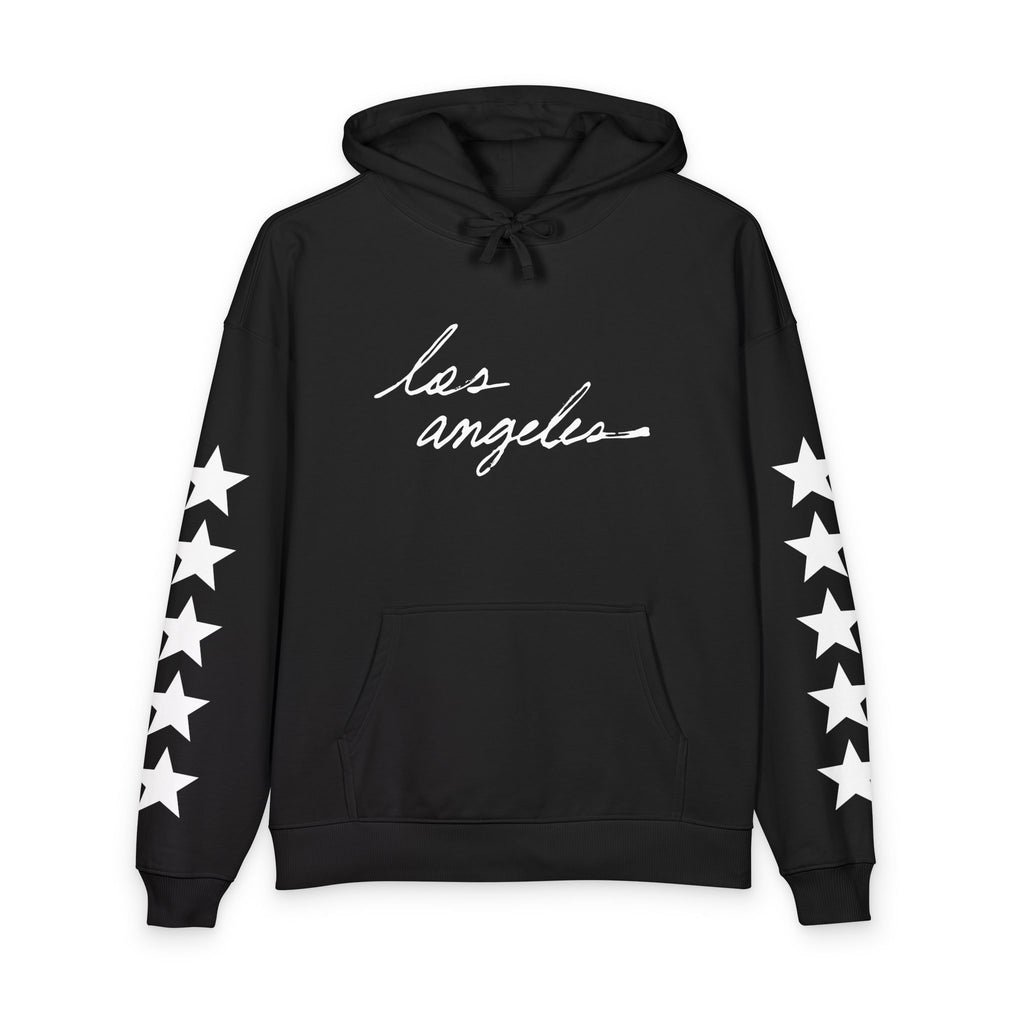 Los Angeles Palm Hoodie — Retro Script & Star Sleeve Pullover