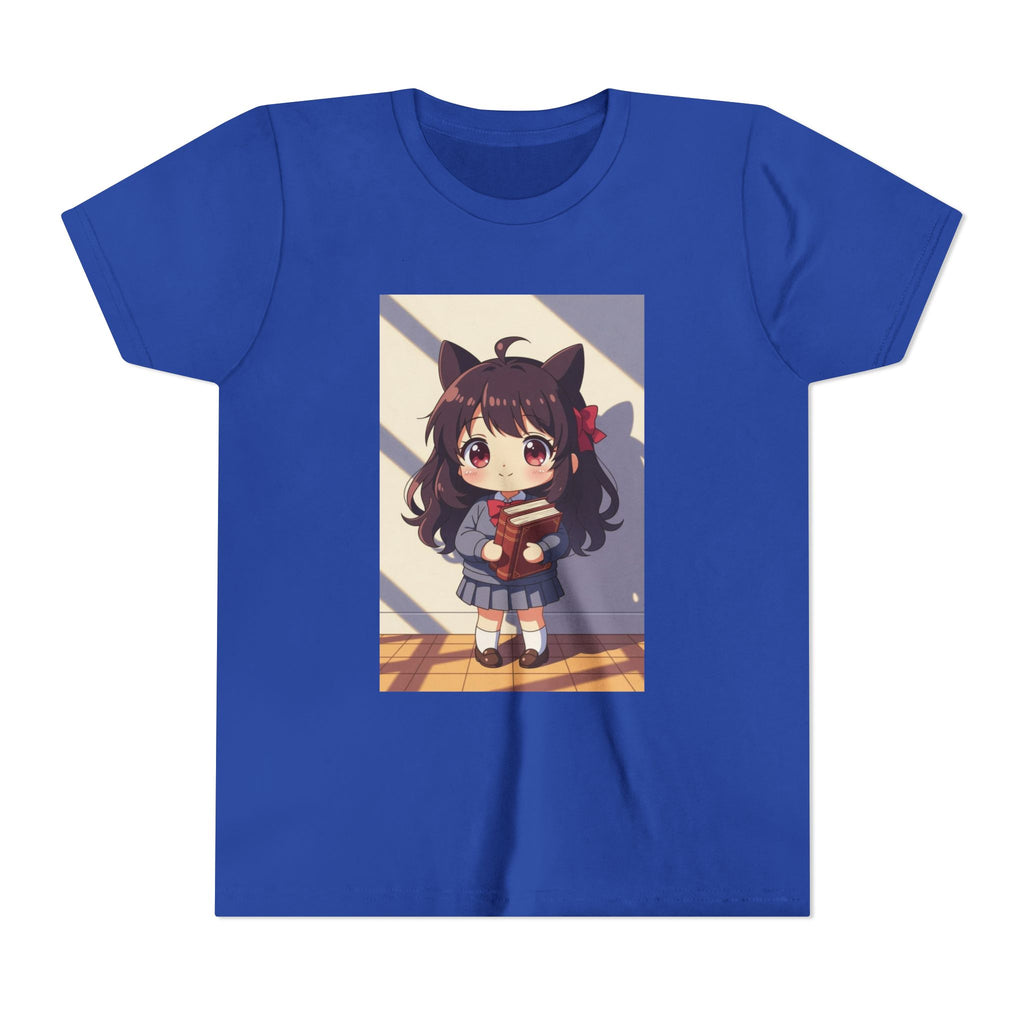 Bunny Bookworm Adventures: The Cute Anime Cat Girl Youth Tee, Kawaii T-Shirt, Teen Fashion, Gift for Anime Lovers, Summer Outfit, Playful Casual Wear