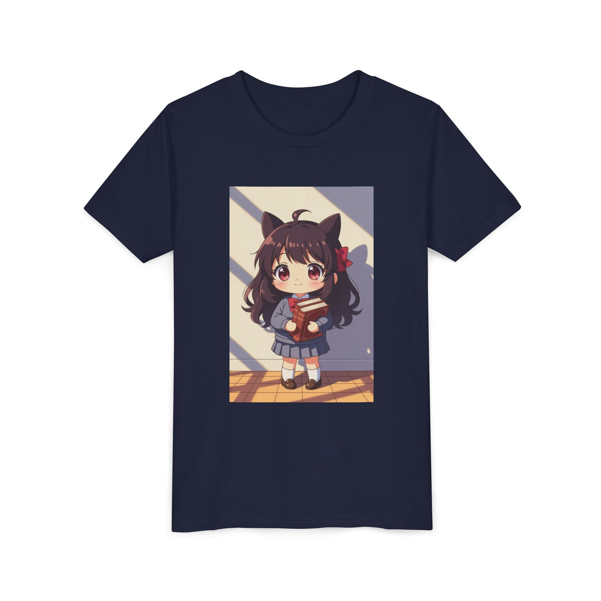 Bunny Bookworm Adventures: The Cute Anime Cat Girl Youth Tee, Kawaii T-Shirt, Teen Fashion, Gift for Anime Lovers, Summer Outfit, Playful Casual Wear