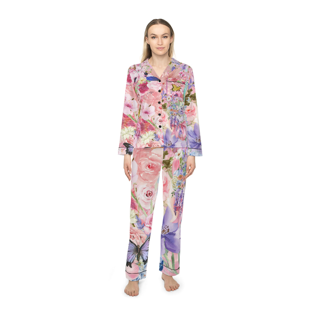Floral Butterfly Satin Pajamas — Women's Luxury Sleep Set