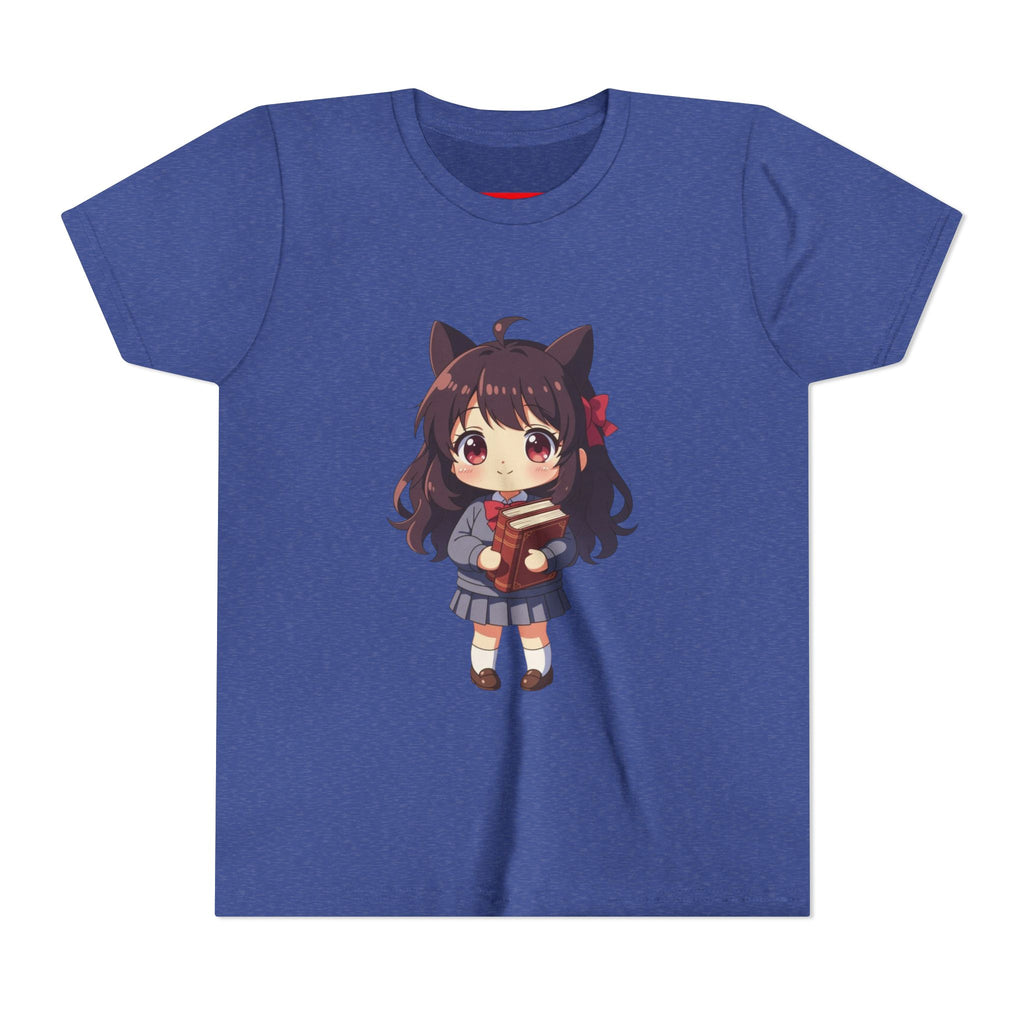 Bunny Bookworm Adventures: The Cute Anime Cat Girl Youth Tee, Kawaii T-Shirt, Teen Fashion, Gift for Anime Lovers, Summer Outfit, Playful Casual Wear