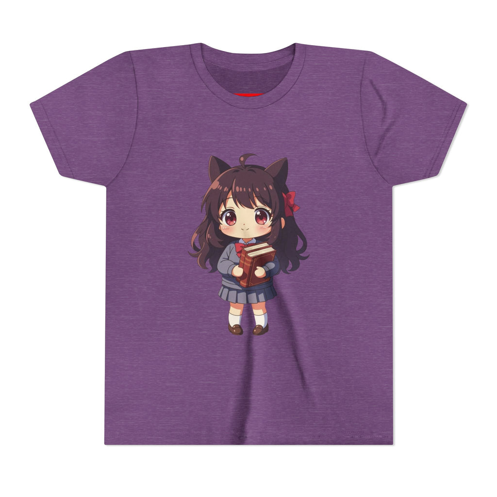 Bunny Bookworm Adventures: The Cute Anime Cat Girl Youth Tee, Kawaii T-Shirt, Teen Fashion, Gift for Anime Lovers, Summer Outfit, Playful Casual Wear