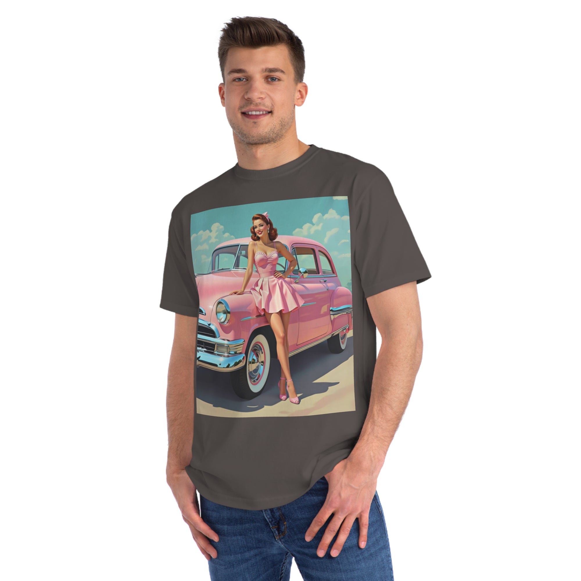 Vintage Pink Car Graphic T-Shirt, Retro Style Tee, Gift for Car Lovers, Summer Fashion, Casual Wear, Eco-Friendly Clothing