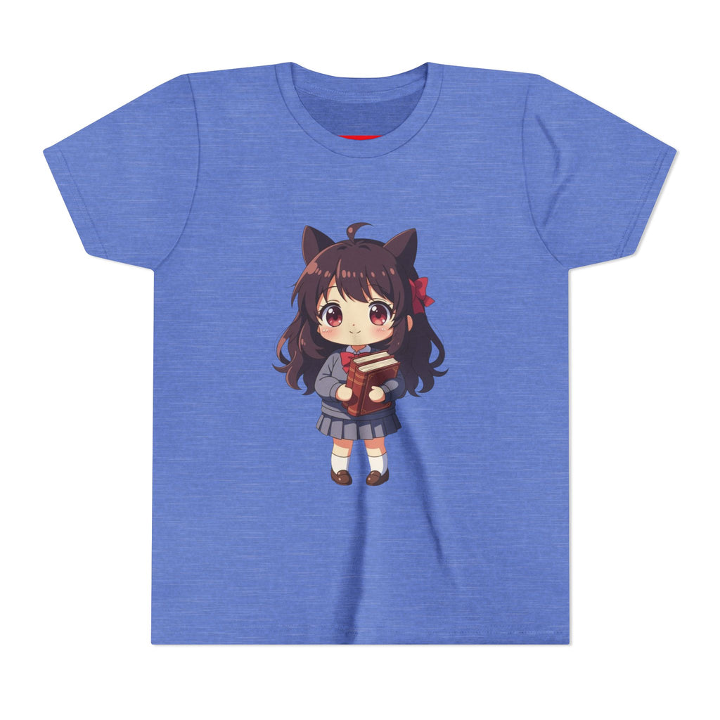 Bunny Bookworm Adventures: The Cute Anime Cat Girl Youth Tee, Kawaii T-Shirt, Teen Fashion, Gift for Anime Lovers, Summer Outfit, Playful Casual Wear