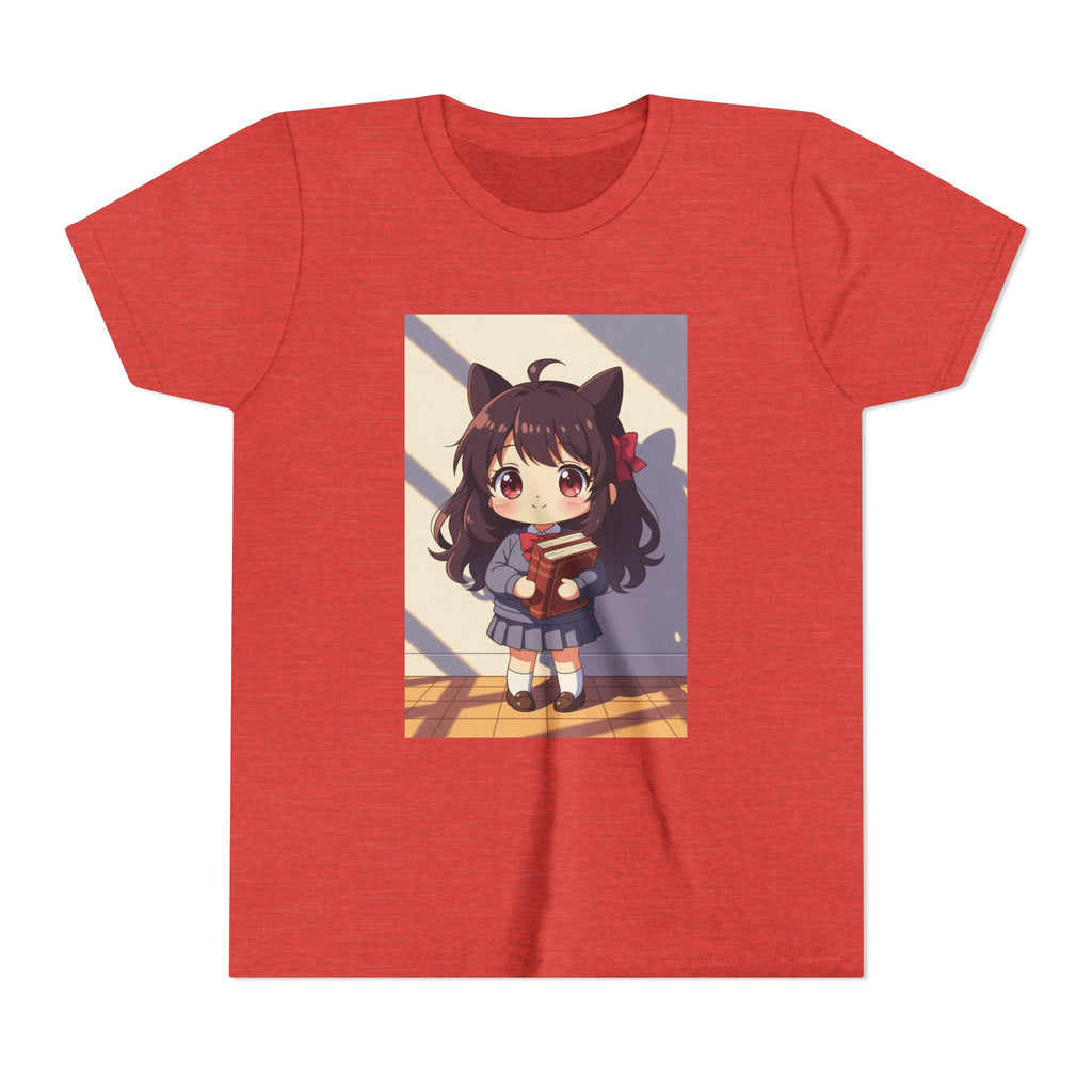 Bunny Bookworm Adventures: The Cute Anime Cat Girl Youth Tee, Kawaii T-Shirt, Teen Fashion, Gift for Anime Lovers, Summer Outfit, Playful Casual Wear
