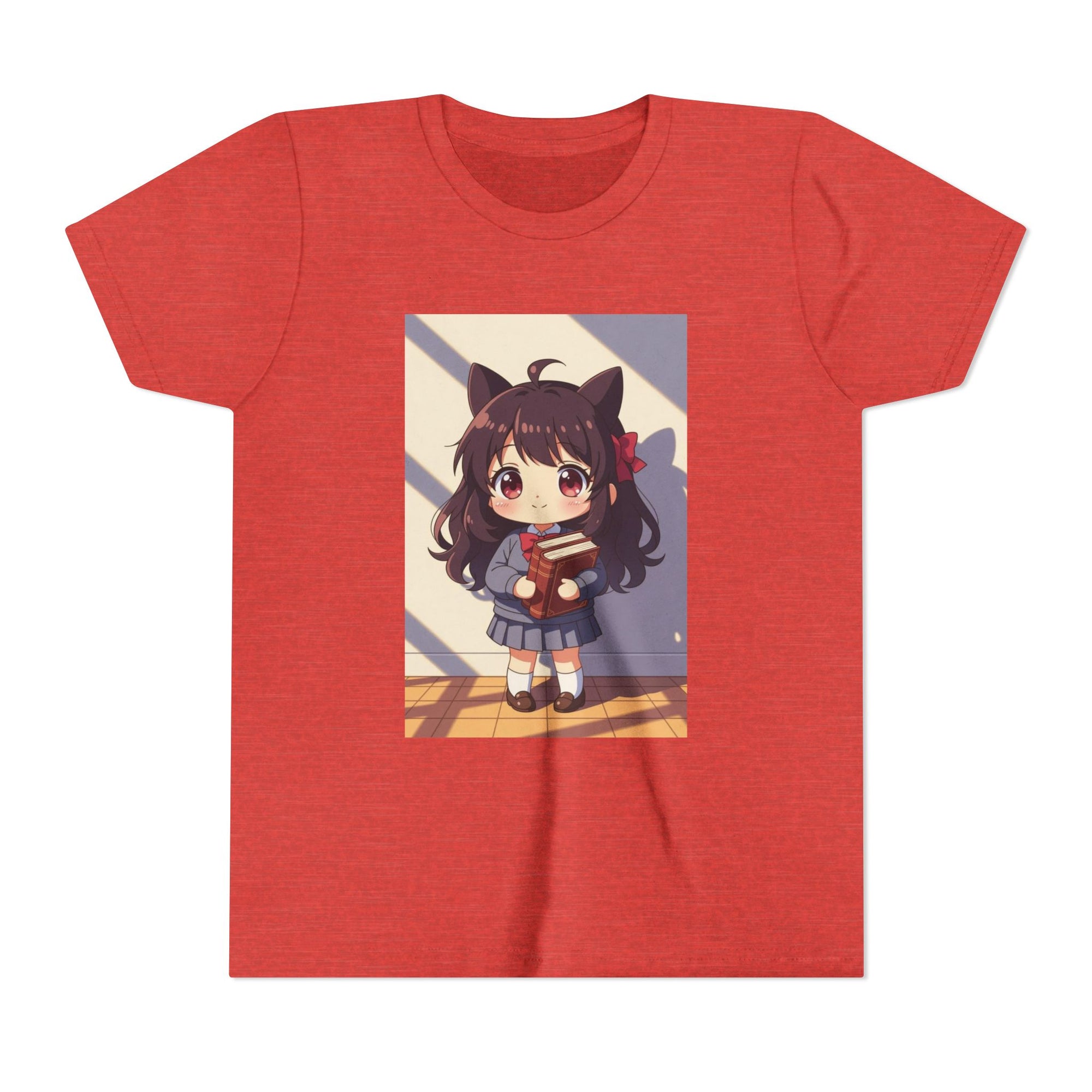 Bunny Bookworm Adventures: The Cute Anime Cat Girl Youth Tee, Kawaii T-Shirt, Teen Fashion, Gift for Anime Lovers, Summer Outfit, Playful Casual Wear