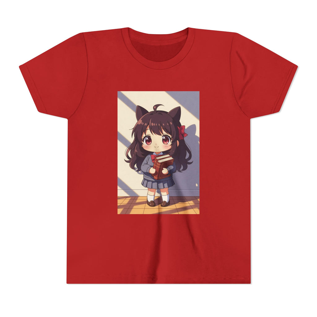 Bunny Bookworm Adventures: The Cute Anime Cat Girl Youth Tee, Kawaii T-Shirt, Teen Fashion, Gift for Anime Lovers, Summer Outfit, Playful Casual Wear
