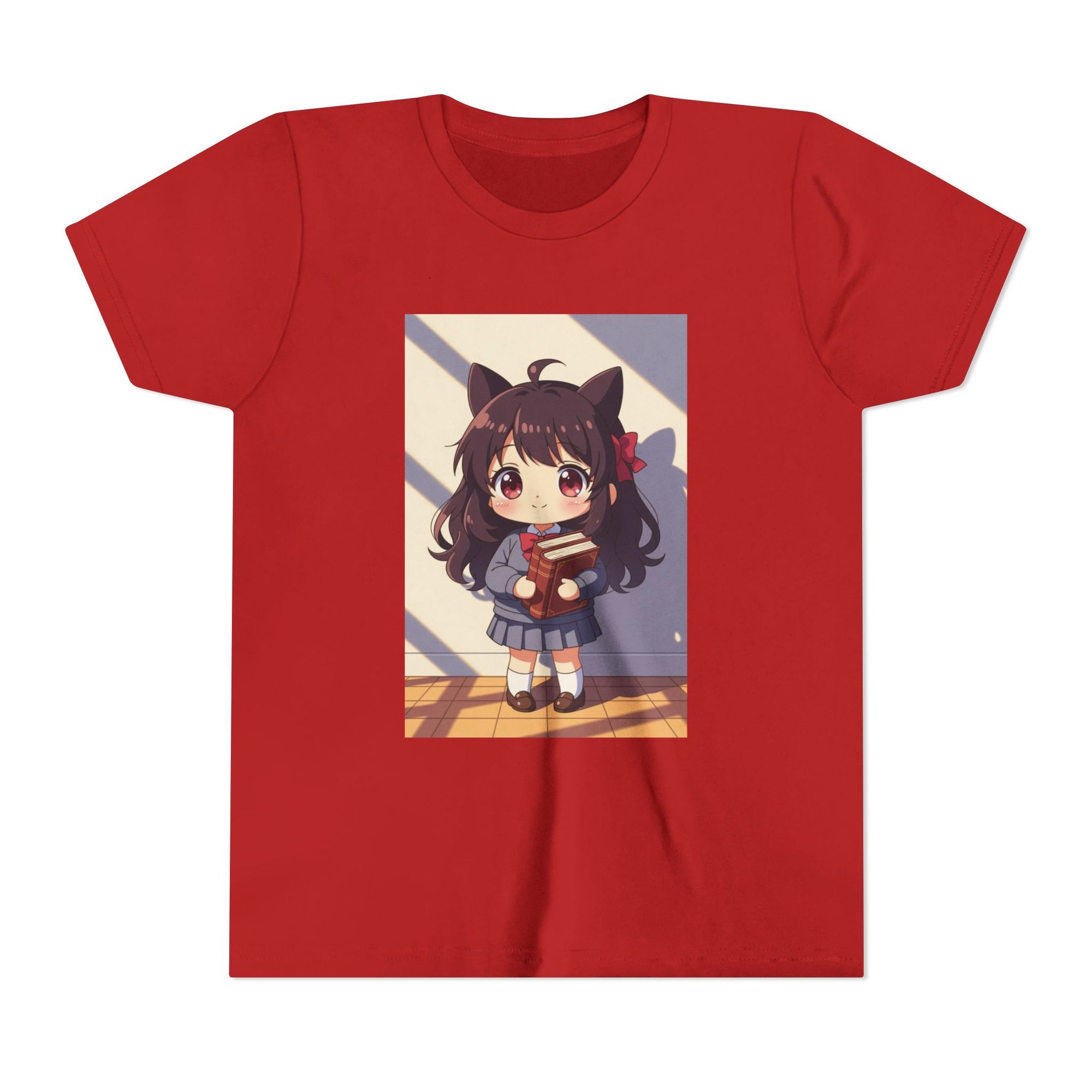 Bunny Bookworm Adventures: The Cute Anime Cat Girl Youth Tee, Kawaii T-Shirt, Teen Fashion, Gift for Anime Lovers, Summer Outfit, Playful Casual Wear