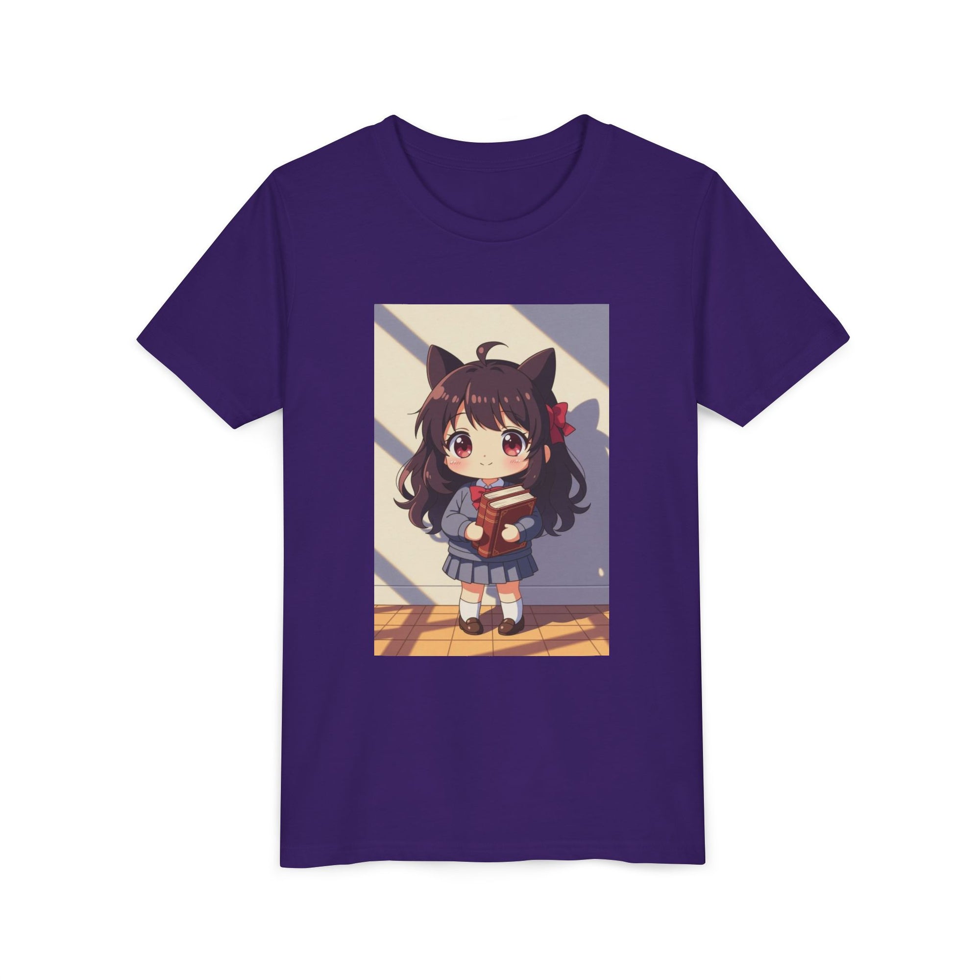 Bunny Bookworm Adventures: The Cute Anime Cat Girl Youth Tee, Kawaii T-Shirt, Teen Fashion, Gift for Anime Lovers, Summer Outfit, Playful Casual Wear