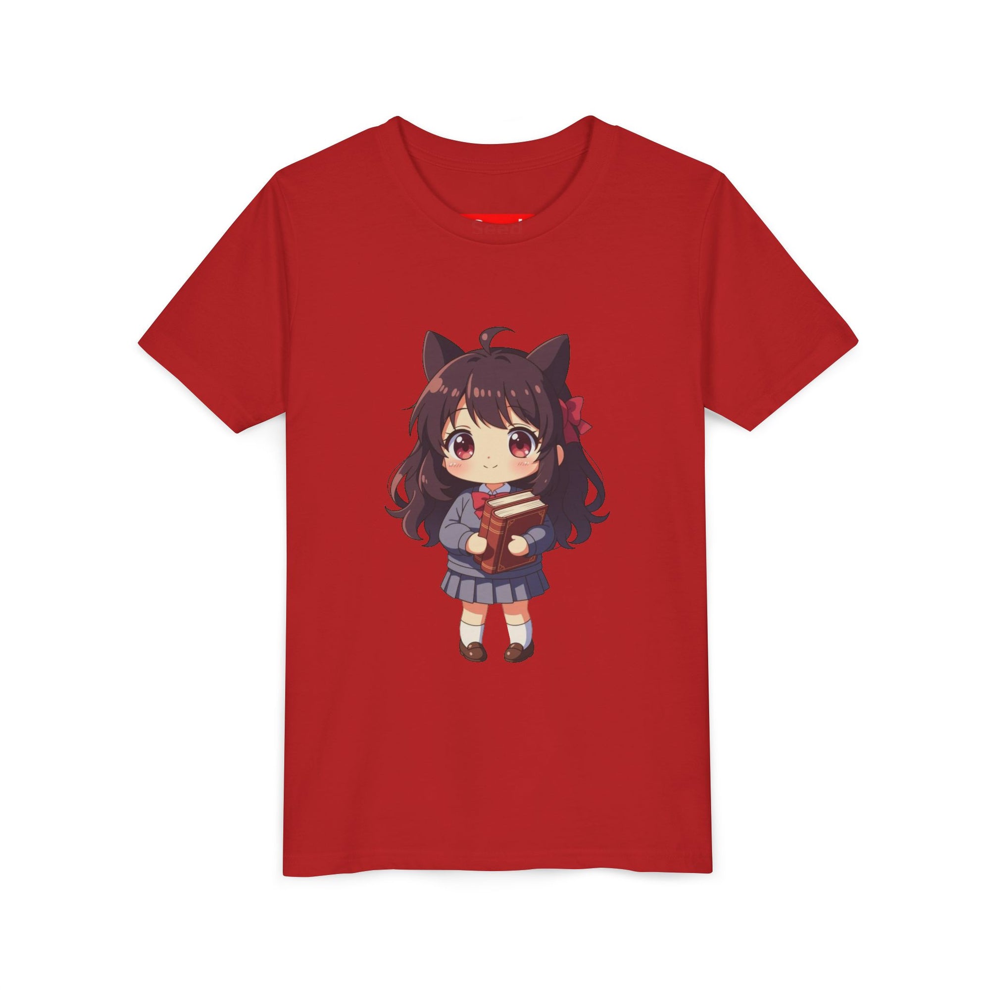 Bunny Bookworm Adventures: The Cute Anime Cat Girl Youth Tee, Kawaii T-Shirt, Teen Fashion, Gift for Anime Lovers, Summer Outfit, Playful Casual Wear