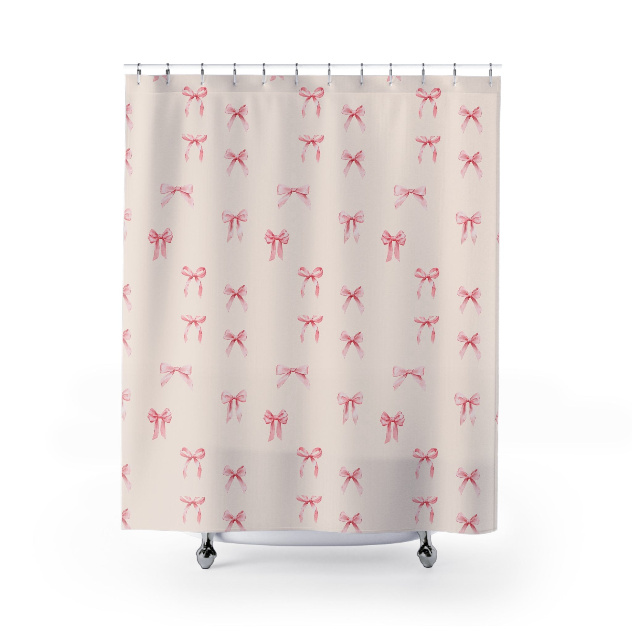 Pink Watercolor Bow Shower Curtain – Cute Feminine Bathroom Decor