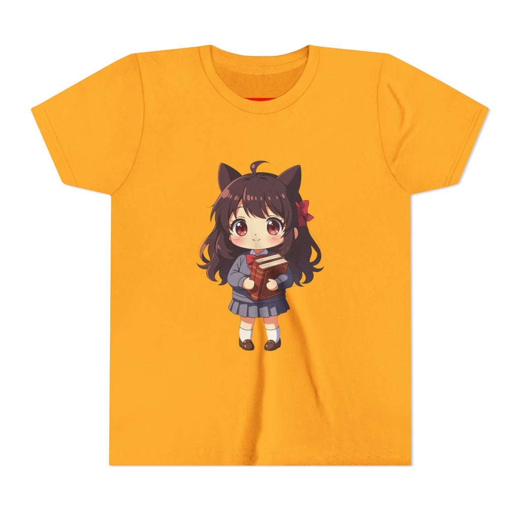 Bunny Bookworm Adventures: The Cute Anime Cat Girl Youth Tee, Kawaii T-Shirt, Teen Fashion, Gift for Anime Lovers, Summer Outfit, Playful Casual Wear