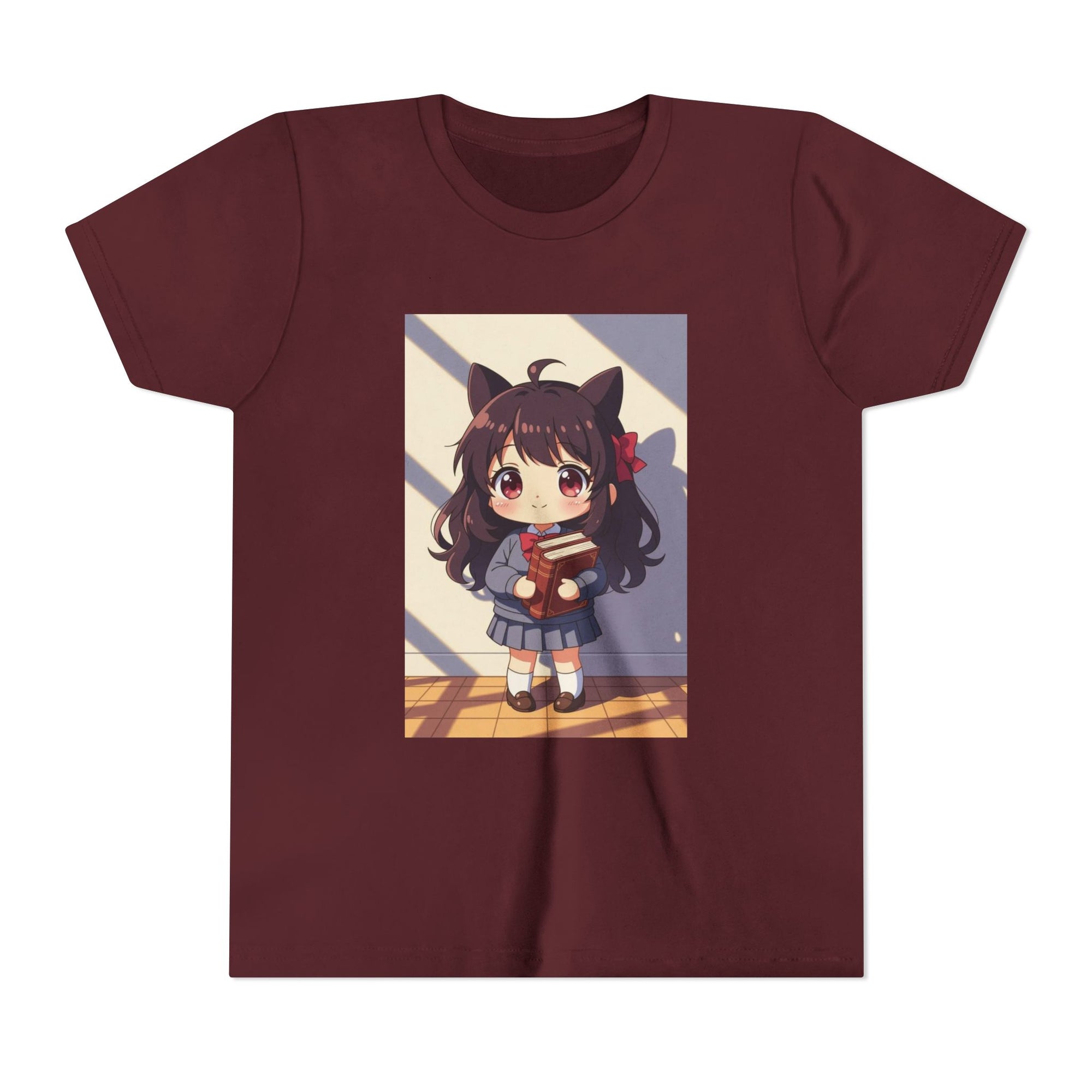 Bunny Bookworm Adventures: The Cute Anime Cat Girl Youth Tee, Kawaii T-Shirt, Teen Fashion, Gift for Anime Lovers, Summer Outfit, Playful Casual Wear