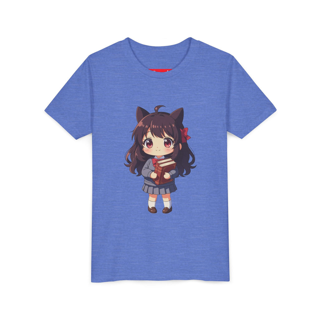 Bunny Bookworm Adventures: The Cute Anime Cat Girl Youth Tee, Kawaii T-Shirt, Teen Fashion, Gift for Anime Lovers, Summer Outfit, Playful Casual Wear