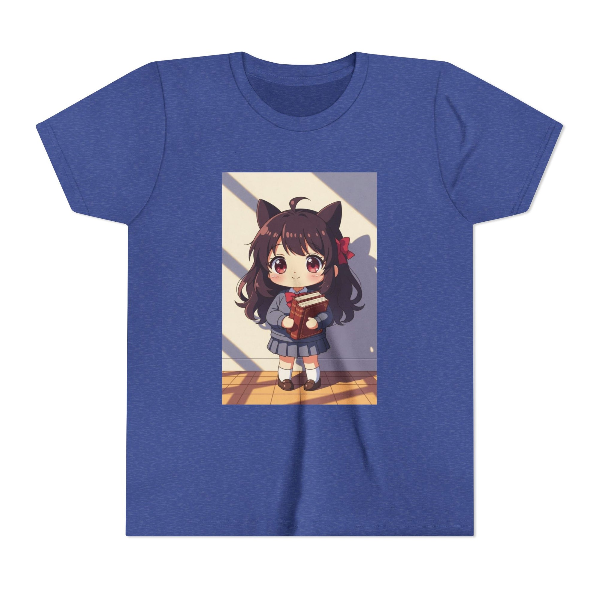 Bunny Bookworm Adventures: The Cute Anime Cat Girl Youth Tee, Kawaii T-Shirt, Teen Fashion, Gift for Anime Lovers, Summer Outfit, Playful Casual Wear