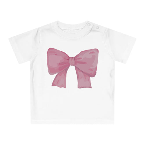 100% Organic Adorable Baby T-Shirt with Pink Bow Design | Cute Infant Tee, Baby Shower Gift, Toddler Apparel, Gender Neutral Clothing, Birthday Outfit