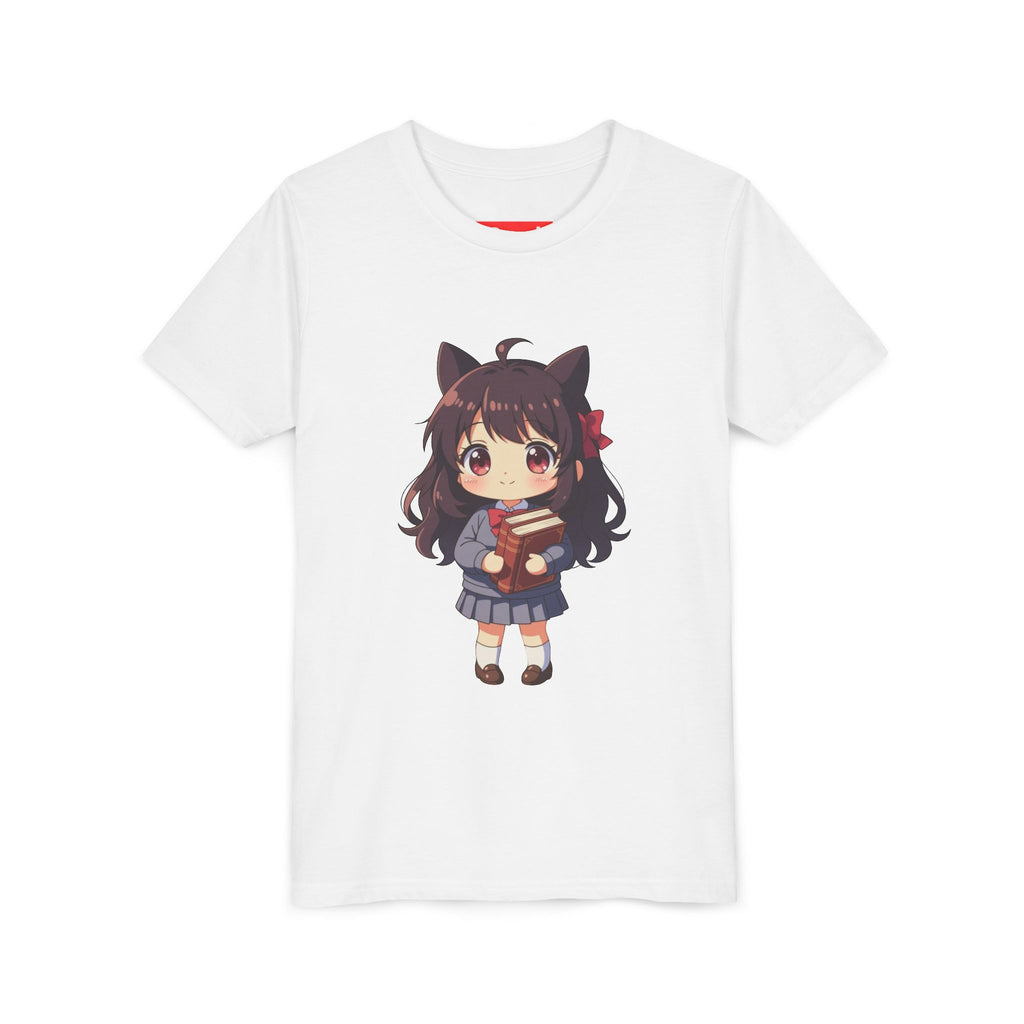 Bunny Bookworm Adventures: The Cute Anime Cat Girl Youth Tee, Kawaii T-Shirt, Teen Fashion, Gift for Anime Lovers, Summer Outfit, Playful Casual Wear