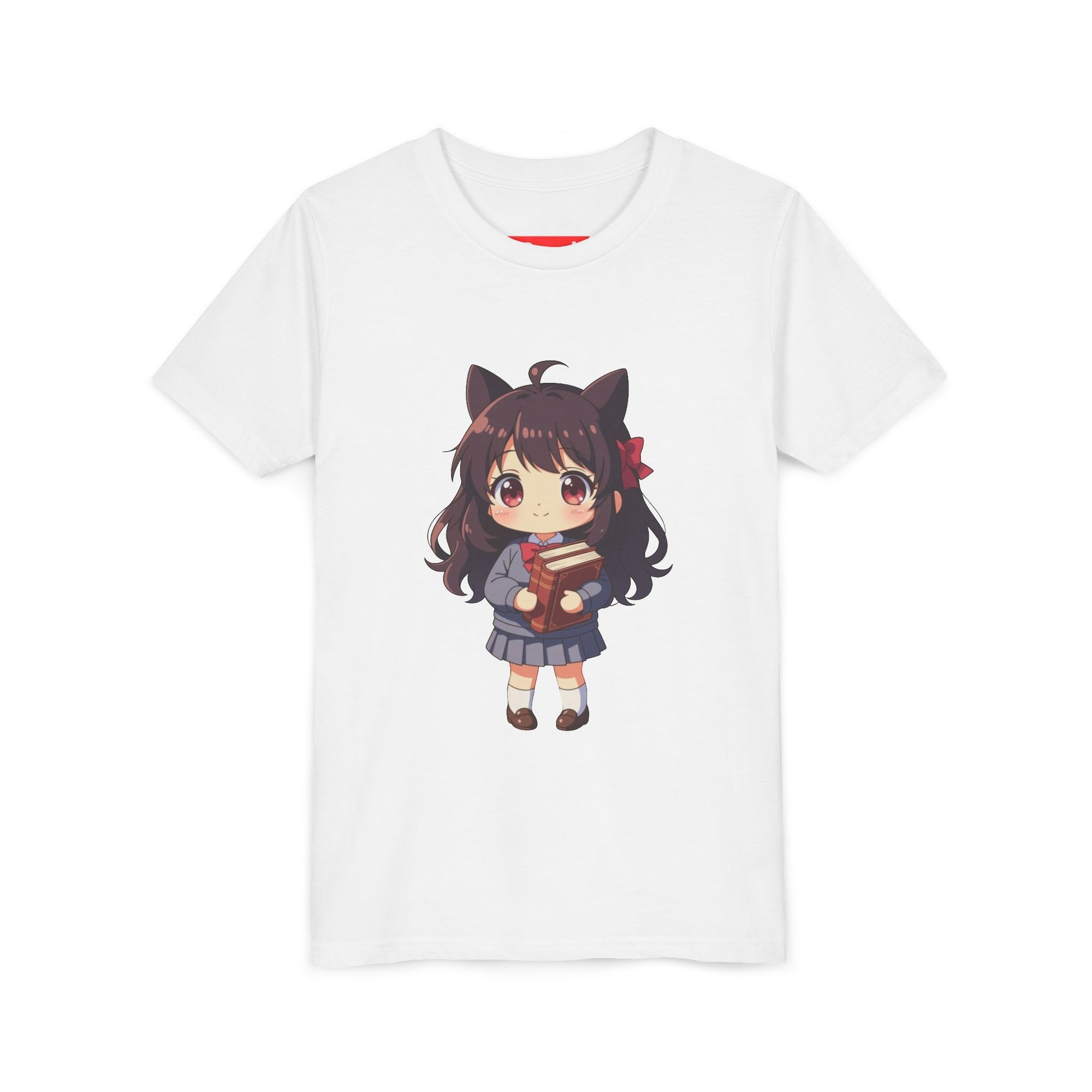 Bunny Bookworm Adventures: The Cute Anime Cat Girl Youth Tee, Kawaii T-Shirt, Teen Fashion, Gift for Anime Lovers, Summer Outfit, Playful Casual Wear