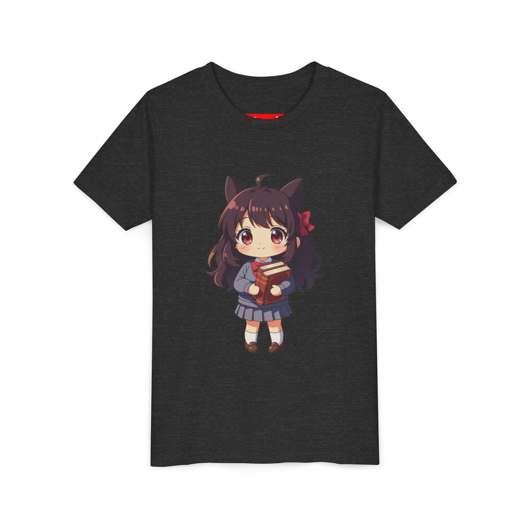 Bunny Bookworm Adventures: The Cute Anime Cat Girl Youth Tee, Kawaii T-Shirt, Teen Fashion, Gift for Anime Lovers, Summer Outfit, Playful Casual Wear