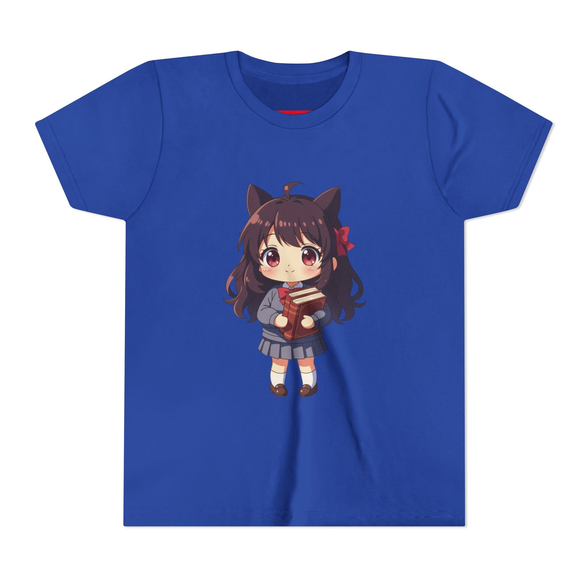 Bunny Bookworm Adventures: The Cute Anime Cat Girl Youth Tee, Kawaii T-Shirt, Teen Fashion, Gift for Anime Lovers, Summer Outfit, Playful Casual Wear