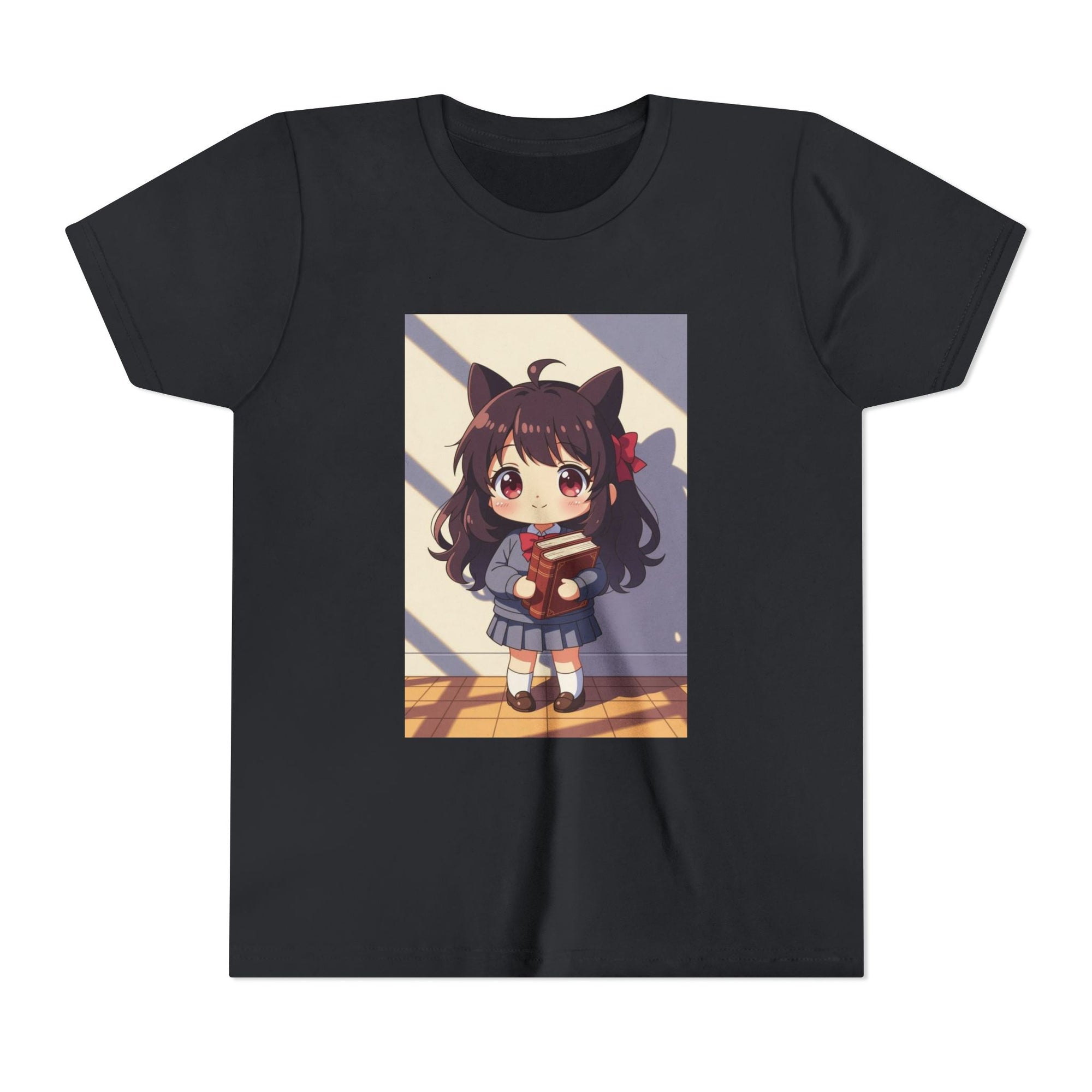 Bunny Bookworm Adventures: The Cute Anime Cat Girl Youth Tee, Kawaii T-Shirt, Teen Fashion, Gift for Anime Lovers, Summer Outfit, Playful Casual Wear