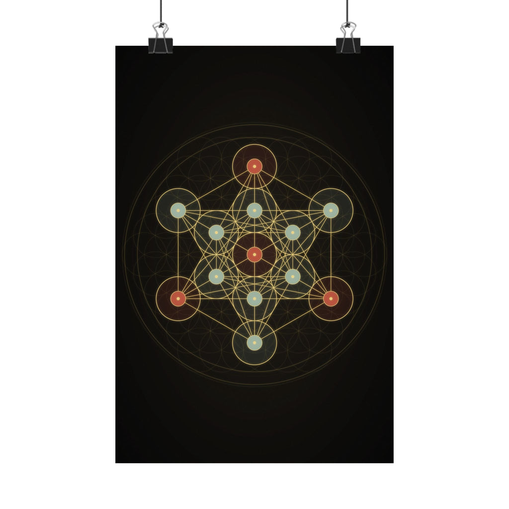 Metatron's Cube Poster, Sacred Geometry Wall Art, Gold Flower of Life Print, Spiritual Meditation Decor, Black Esoteric Art Print