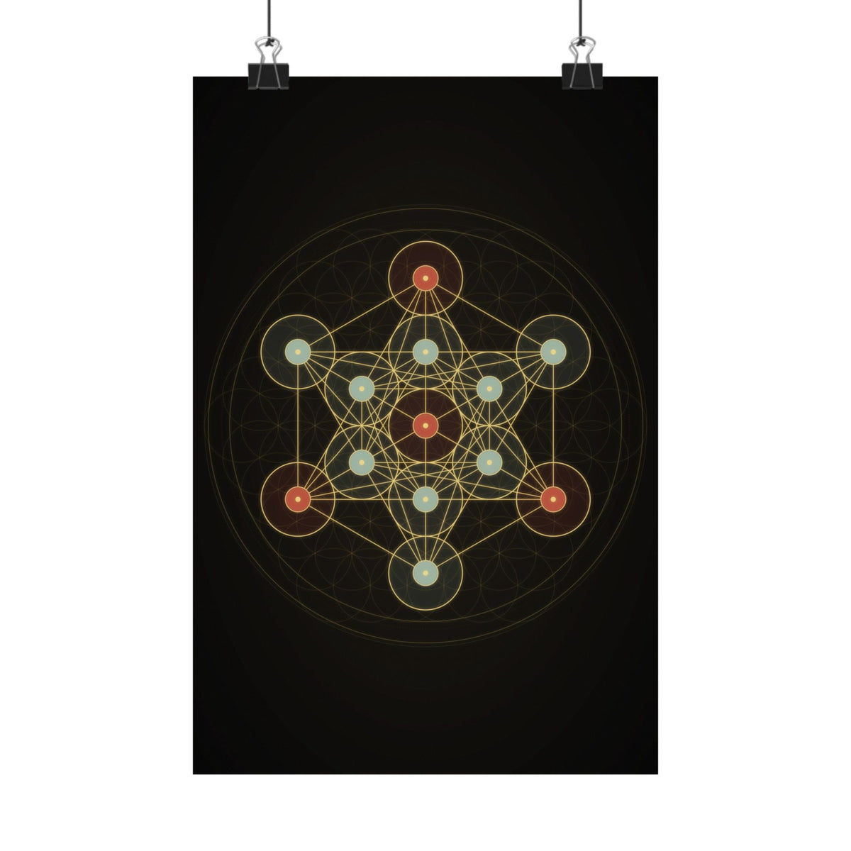 Metatron's Cube Poster, Sacred Geometry Wall Art, Gold Flower of Life Print, Spiritual Meditation Decor, Black Esoteric Art Print