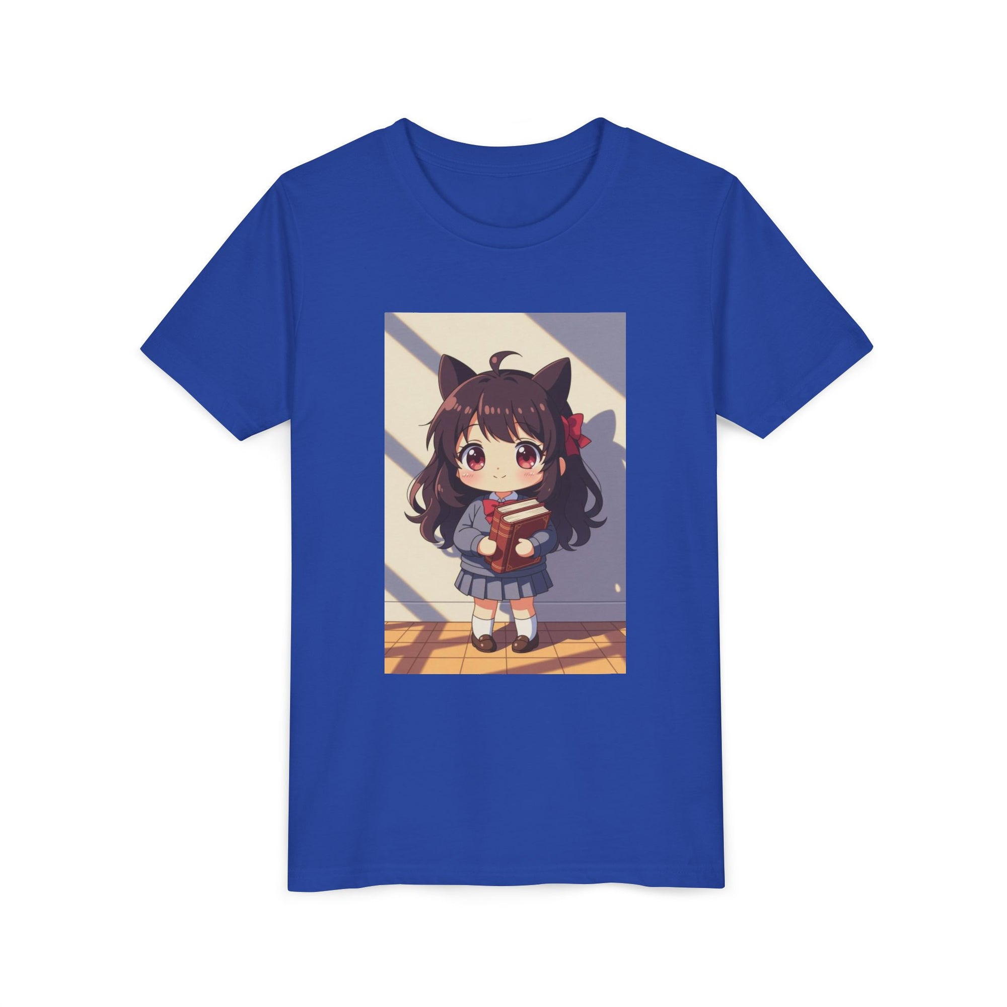 Bunny Bookworm Adventures: The Cute Anime Cat Girl Youth Tee, Kawaii T-Shirt, Teen Fashion, Gift for Anime Lovers, Summer Outfit, Playful Casual Wear