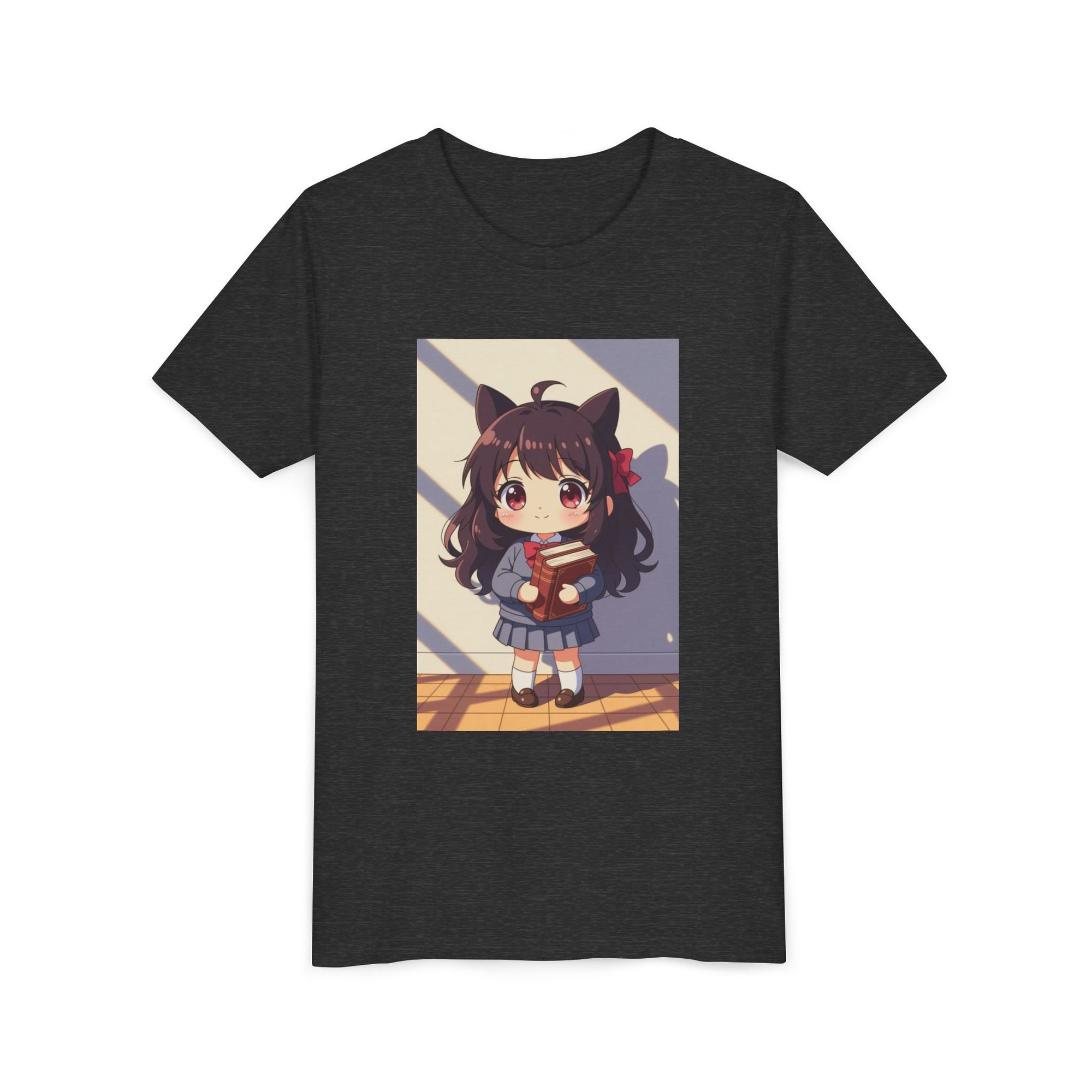 Bunny Bookworm Adventures: The Cute Anime Cat Girl Youth Tee, Kawaii T-Shirt, Teen Fashion, Gift for Anime Lovers, Summer Outfit, Playful Casual Wear